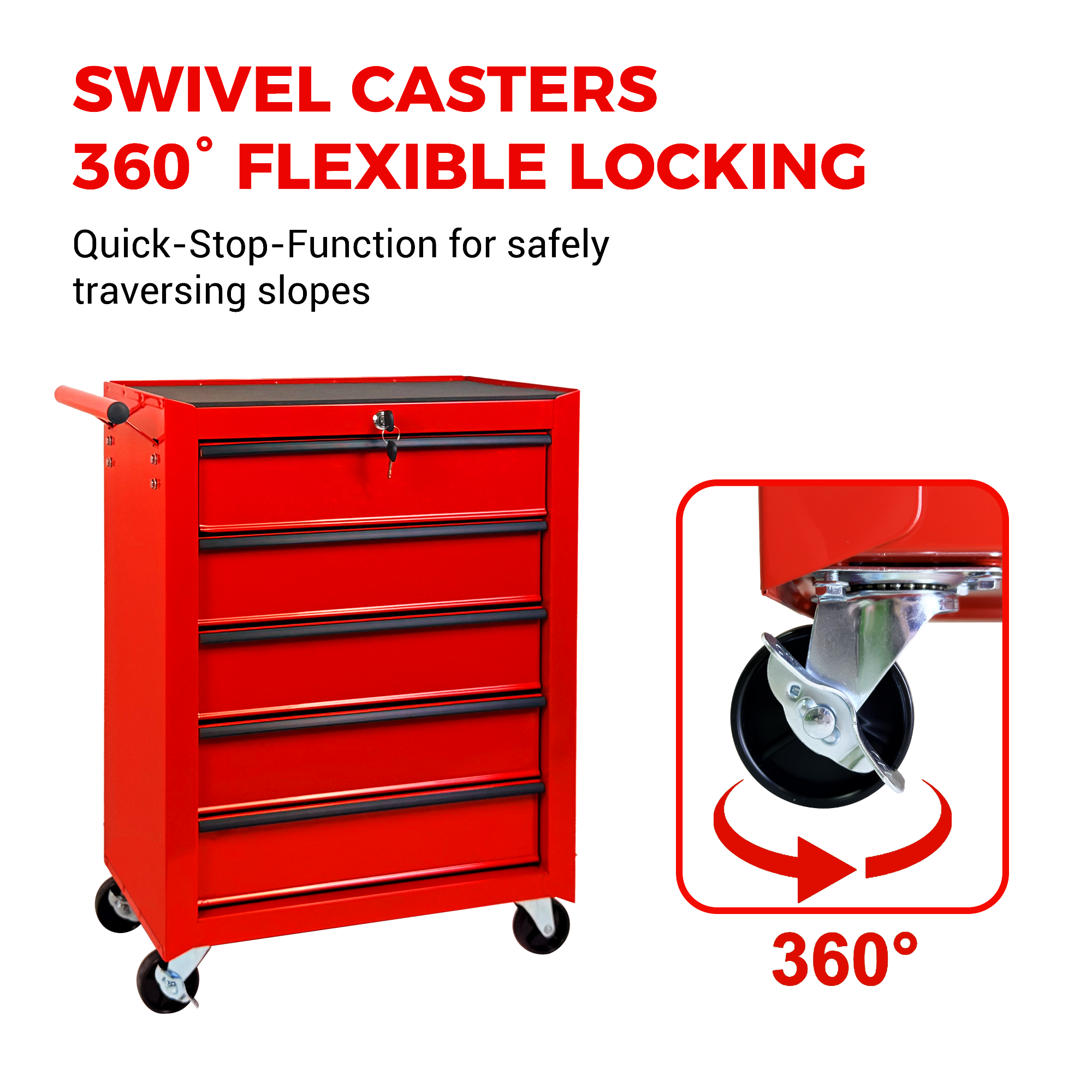 Rolling Metal Tool Chest with 5 Drawers, 20" 5-Drawer Tool Chest Cabinet with Ball Bearing Drawer Slides, Steel Tool Storage Box Organizer-RED — foto 3