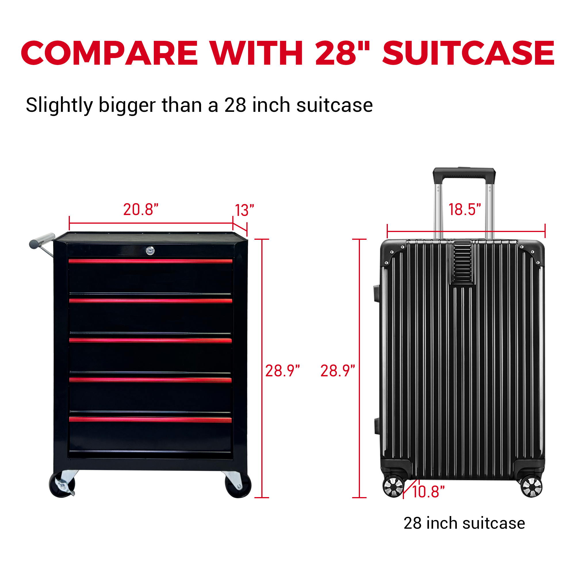 Rolling Metal Tool Chest with 5 Drawers, 20" 5-Drawer Tool Chest Cabinet with Ball Bearing Drawer Slides, Steel Tool Storage Box Organizer -BLACK — foto 14