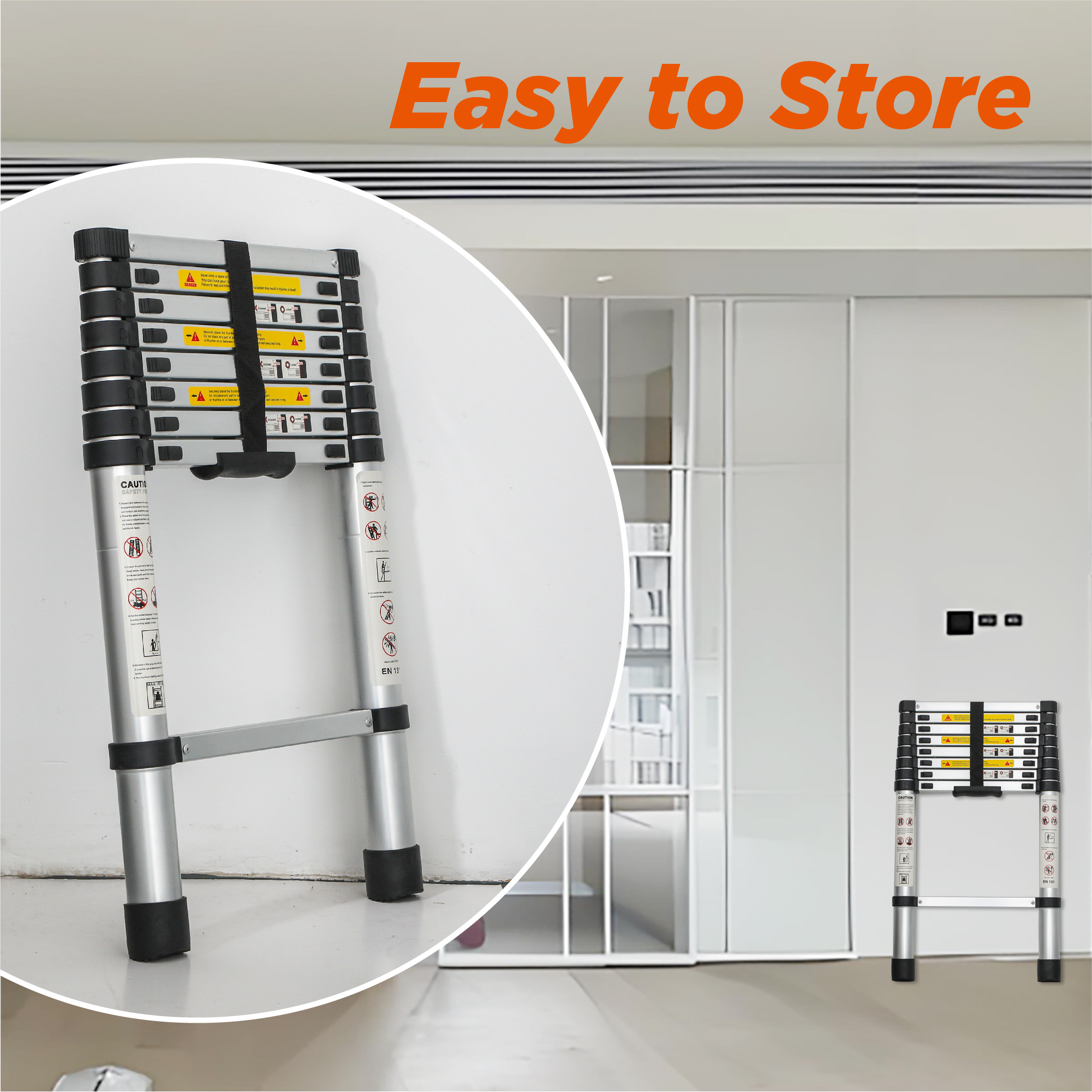 Telescoping Ladder 8.5FT, Telescopic Extension Ladder, Aluminum Alloy Folding Ladder Portable Multi-Purpose for Indoor Outdoor Work, Heavy Duty 300 lbs Load — foto 7