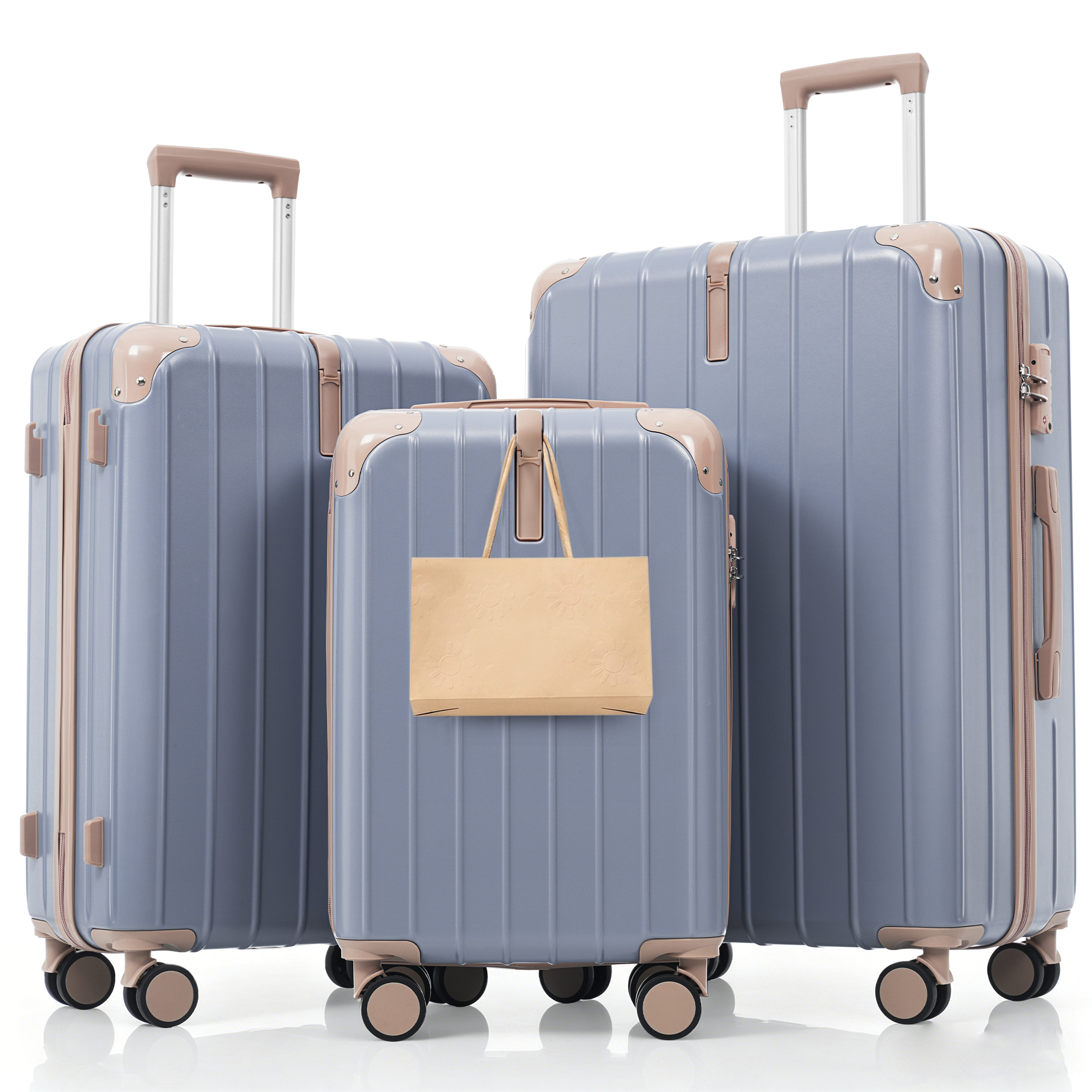 Premium ABS Travel Luggage Set , 3-Piece TSA Lock Suitcase Ensemble with 20, 24, and 28 Inch Sizes with 360° Spinner Wheels, light blue 4