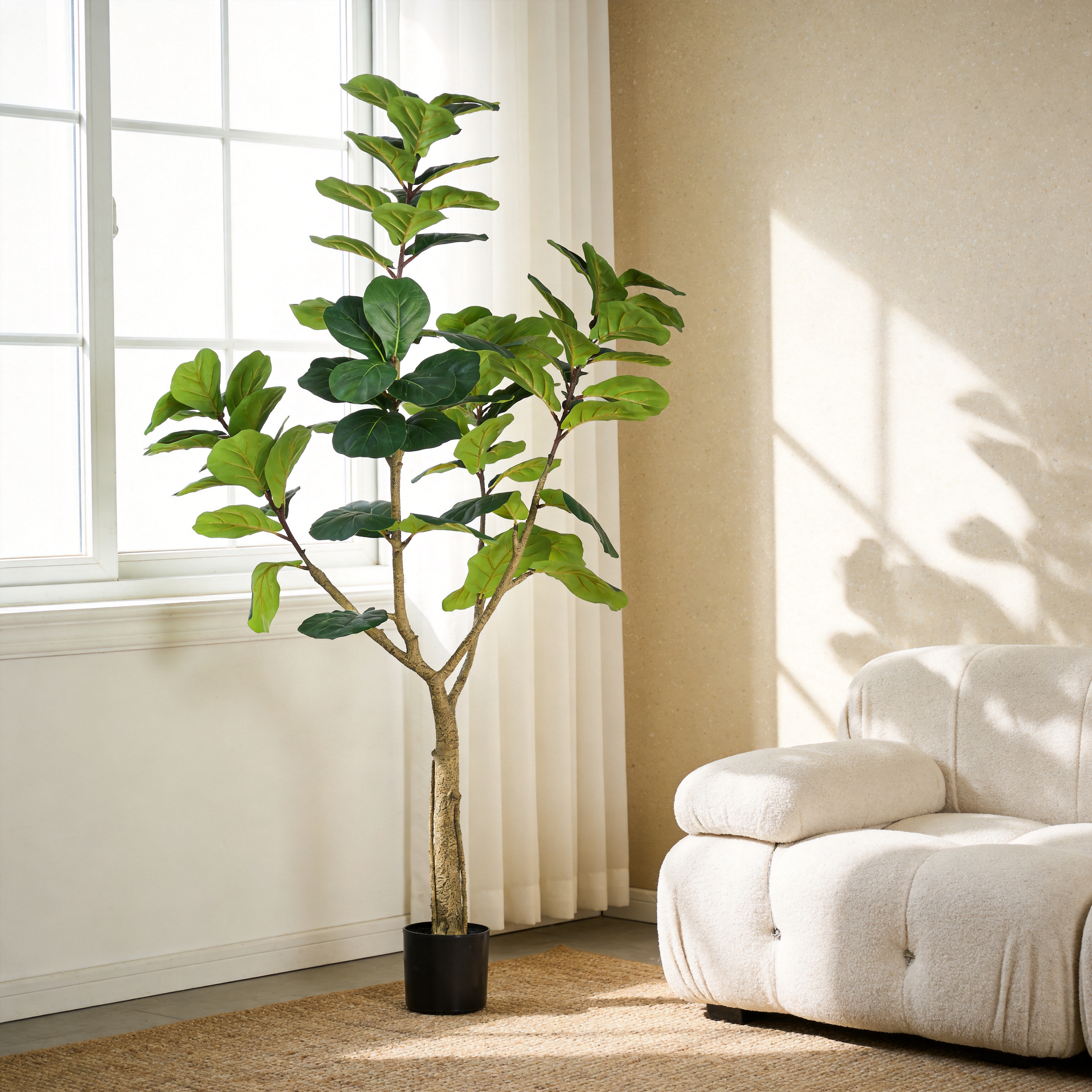 6FT Artificial Fiddle Leaf Fig Tree, Realistic Faux Potted Plant in Black Pot, 1pc/set — foto 2