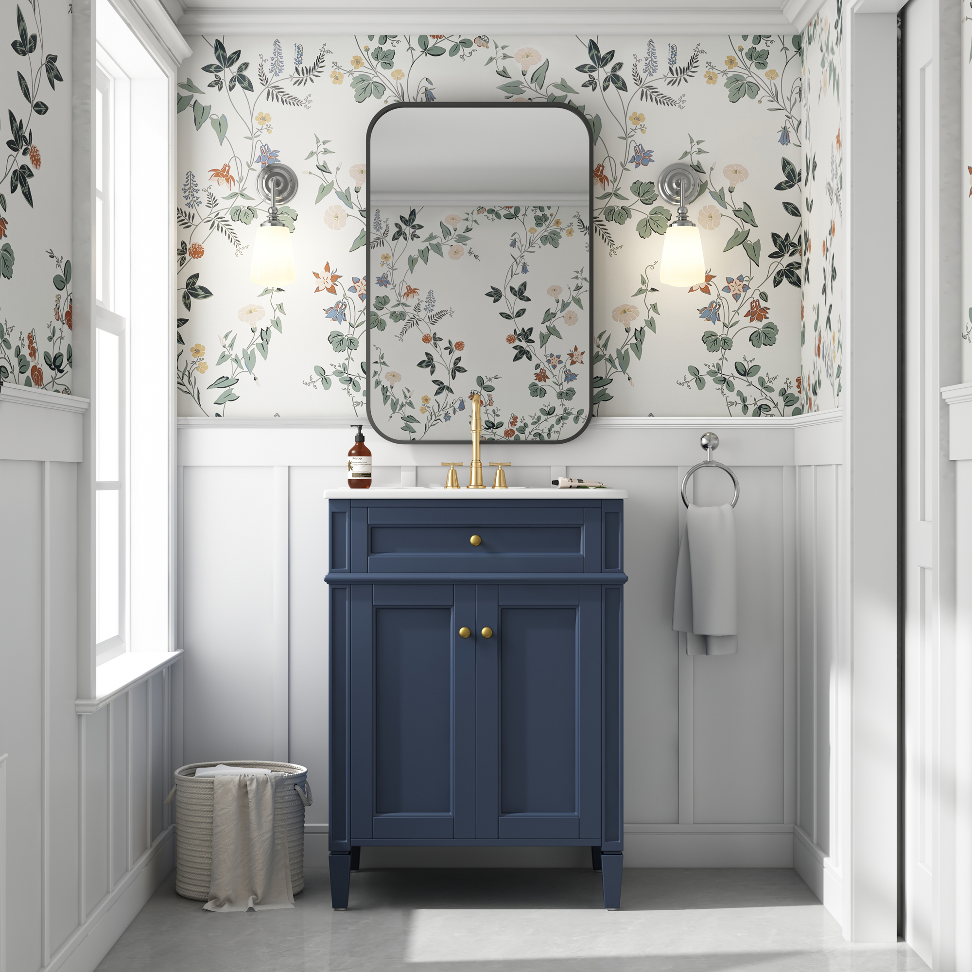 24" Bathroom Vanity with 2 Doors and Tip-Out Drawer, Bathroom Storage Cabinet with Sink, Soft-Closing Doors with Organizers