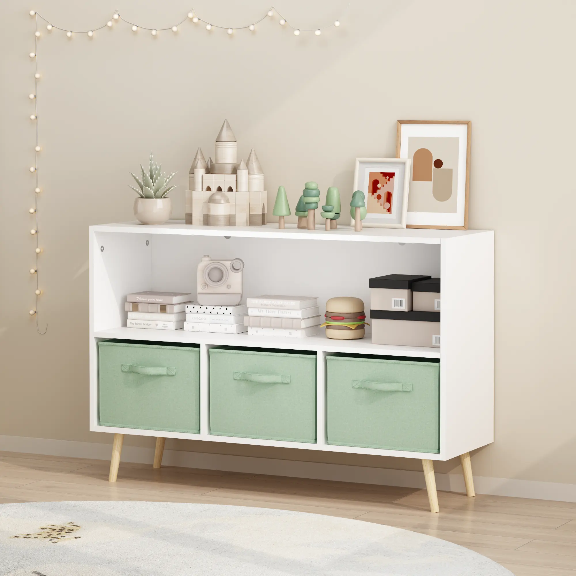 Kids bookcase with Collapsible Fabric Drawers, Children's