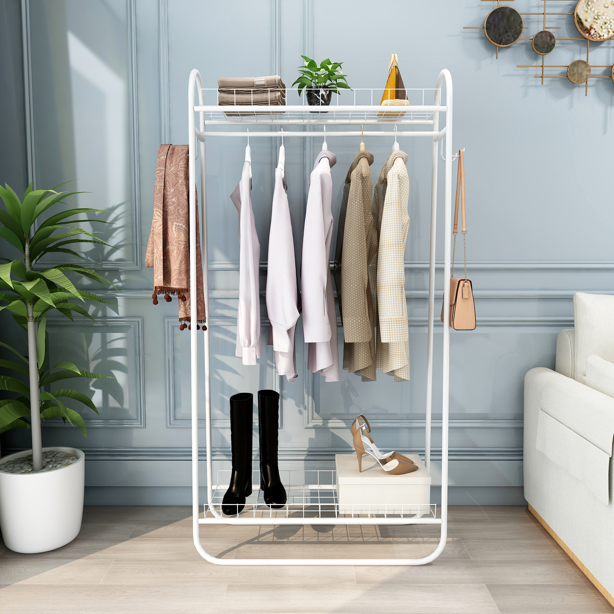 Metal Garment Rack with Shelves, picture 2 of 5