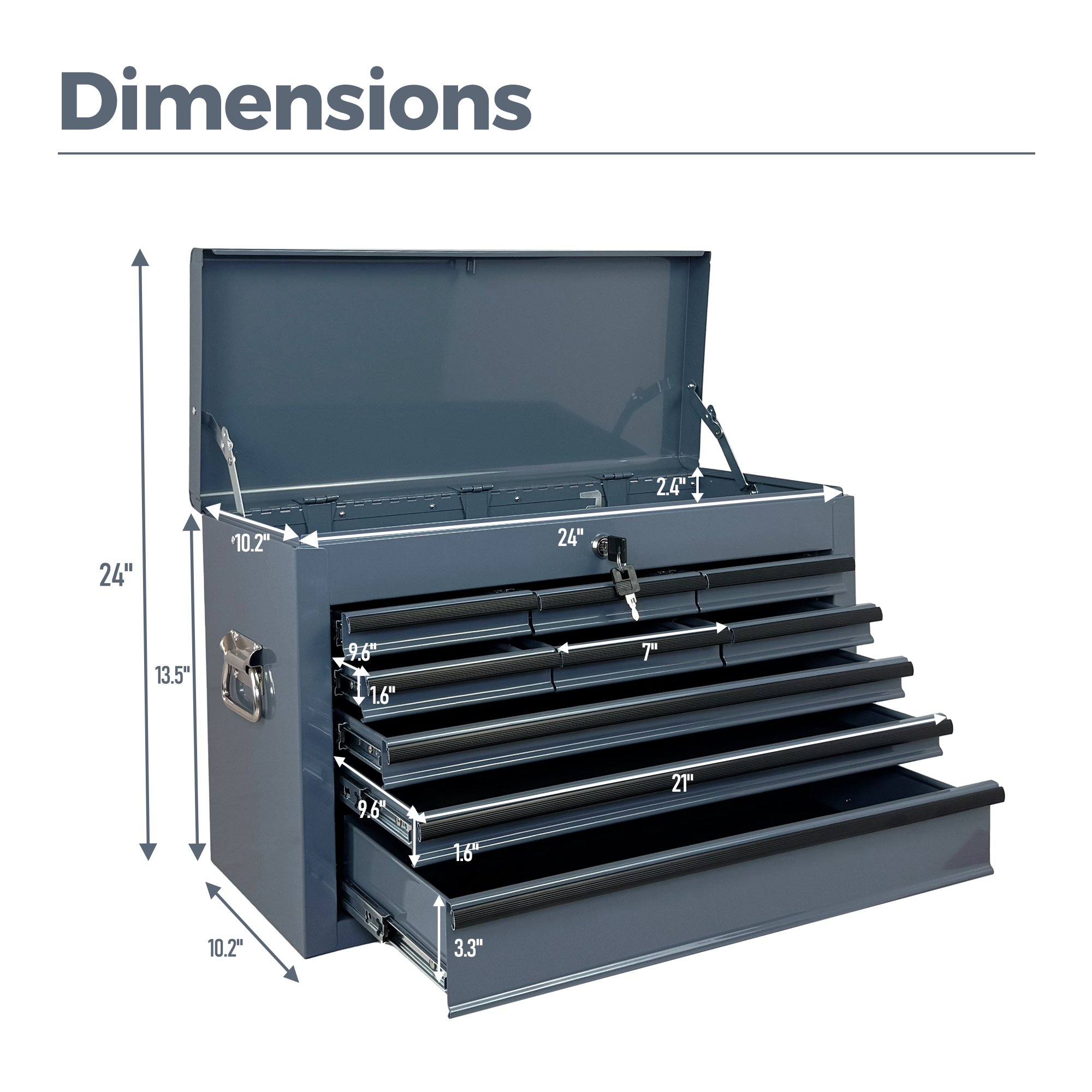 Heavy Duty Metal Tool Box, 24-inch, Portable Metal Tool Box with 9 Drawers, Small Tool Chest with EVA Liners, Ball Bearing Slide Drawers Locking & Powder Coated Finish, Multi-Function Tool Organizer — foto 11