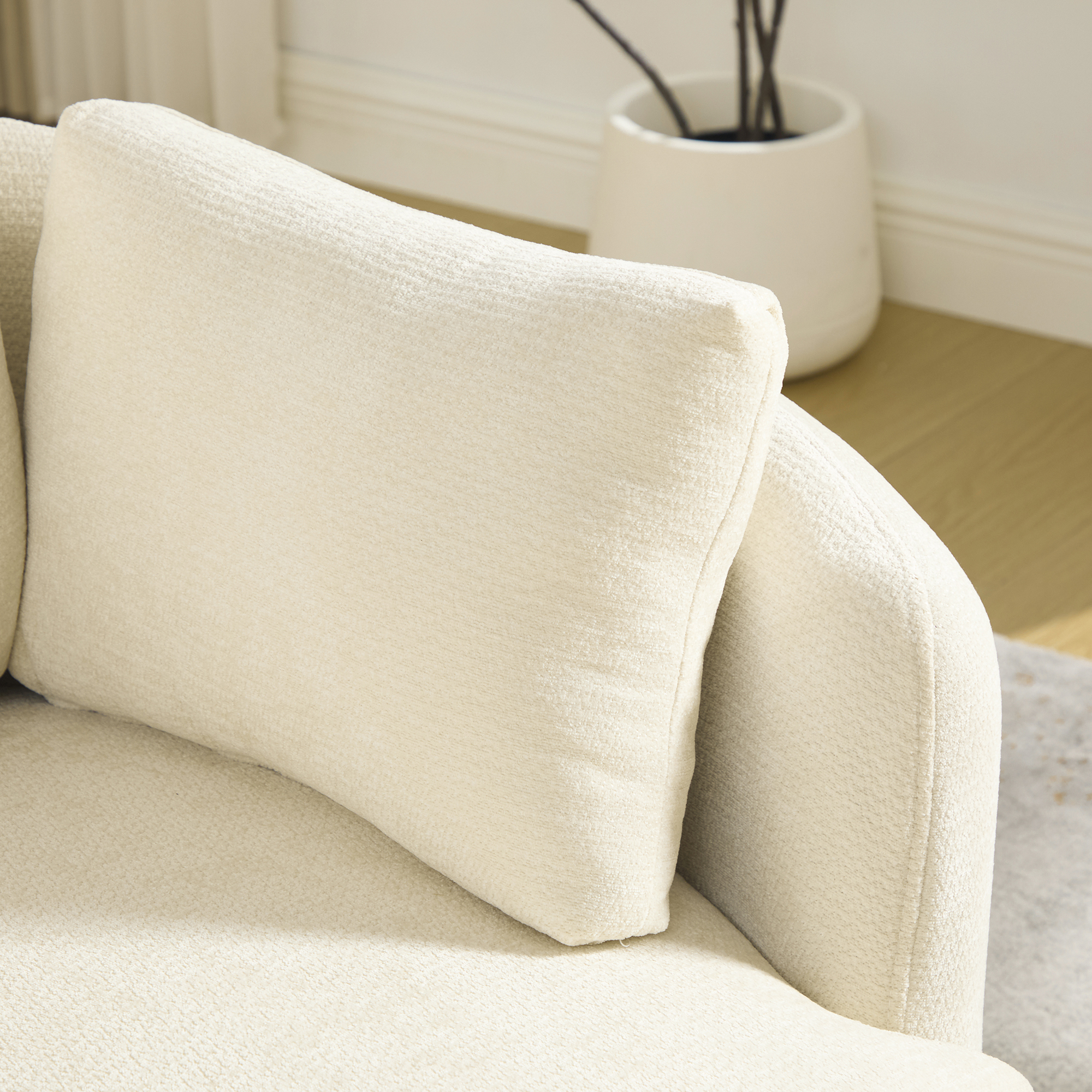 42.52"W Swivel Barrel Chair with Chenille, 360° Swivel Accent Chair with 3 Plump Pillows, Swivel Round Chair with Removable Cushion for Living Room Bedroom Apartment, Beige — foto 6