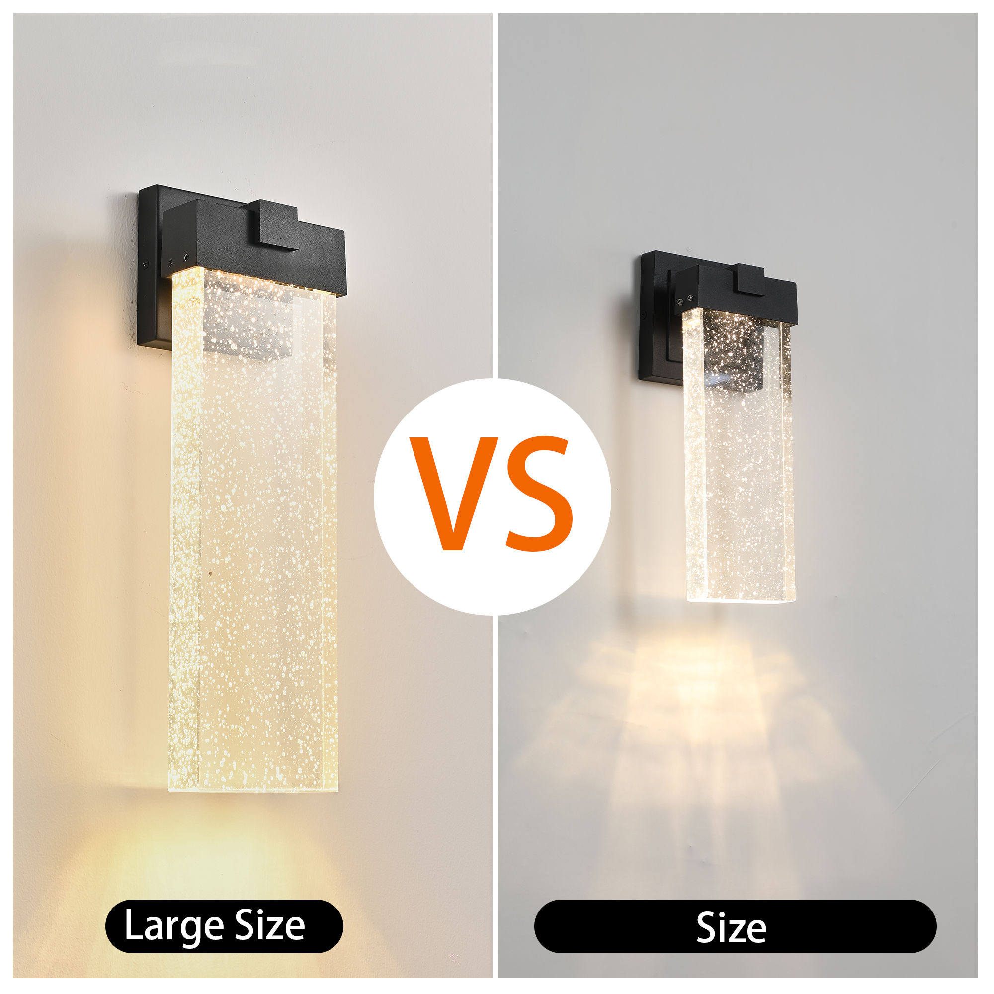 18"(H) 1-pack 12W Modern Outdoor Wall Light Fixture, Weatherproof LED Wall Sconce with Bubble Crystal, Black Finish, Up and Down Lighting for Porch, Patio, and Garden 3