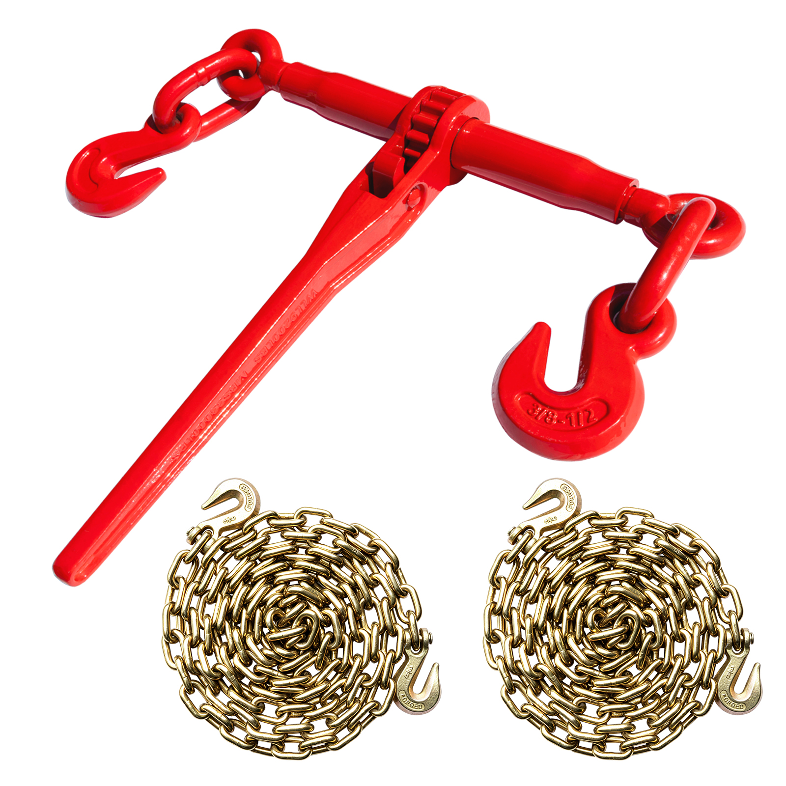Ratchet tensioner with chain, cargo securing device - 3/8" G80 Tow Chain Bridle with Hooks, 14FT Heavy Duty Alloy Steel Recovery Chain Sling — foto 9