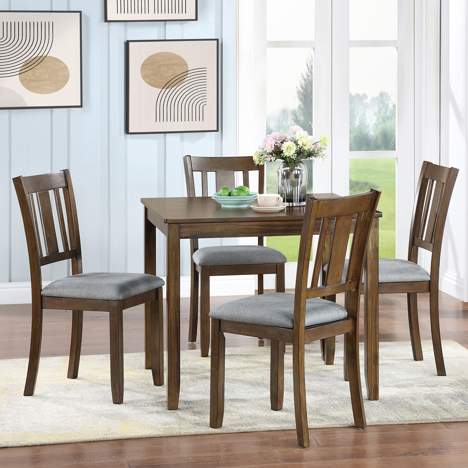 Wooden Dining Square Table, Kitchen Table for Small Space, 4 Person Dining Table, Walnut ONLY THE TABLE 2