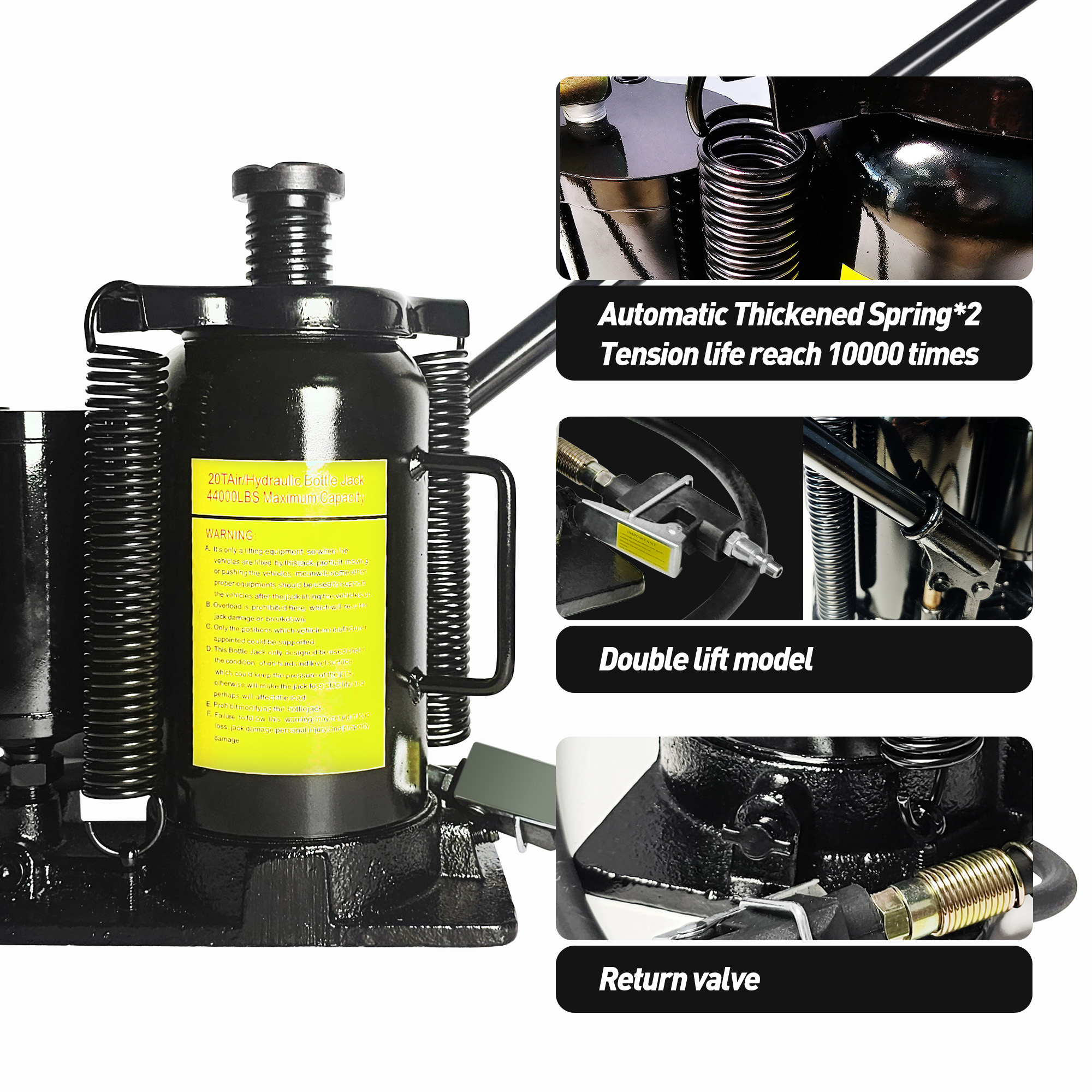 Air Hydraulic Bottle Jack, 20 Ton/40000 LBS Bottle Jack, 10.23-20.07 inch Lifting Range, Manual Handle and Air Pump, for Car, Pickup, Truck, RV, Auto Repair, Industrial Engineering — foto 9