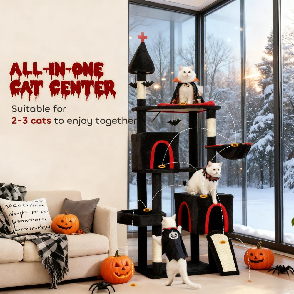 78"Cat Tree Cat Tower with Coffin Bed — image 1