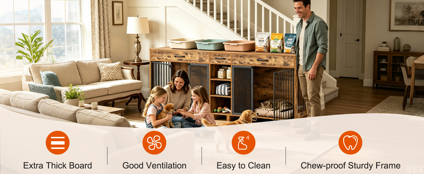 Large Wooden Dog Crate Furniture, Multi-Functional Pet Cage Cabinet with Storage — foto 6