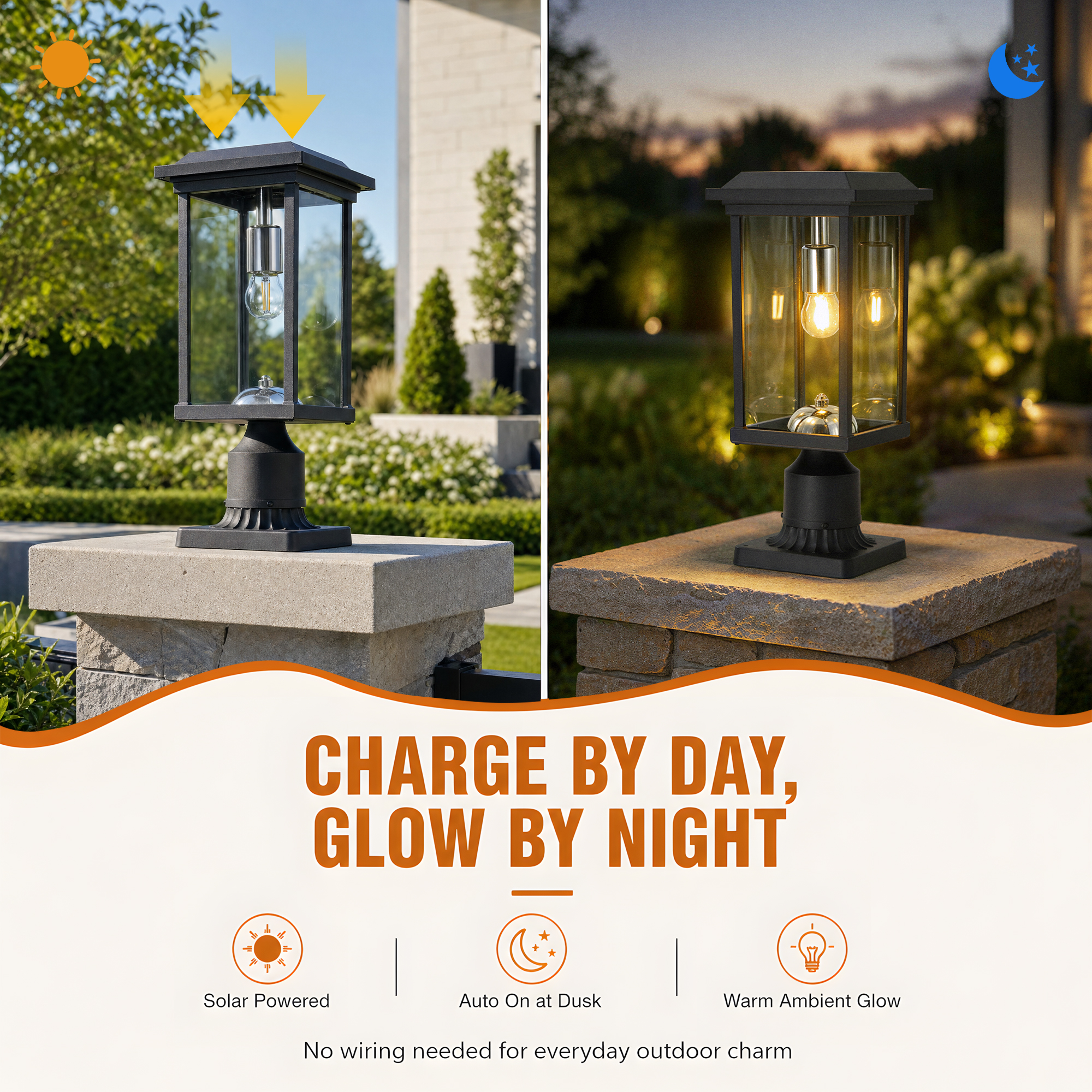 Dusk to Dawn Outdoor Post Lights with Pier Mount Base, Anti-Rust Black Pillar Lights Fixtures, Waterproof Hardwired Aluminum Exterior Pole Lamps for Garden, Patio, Pathway 2