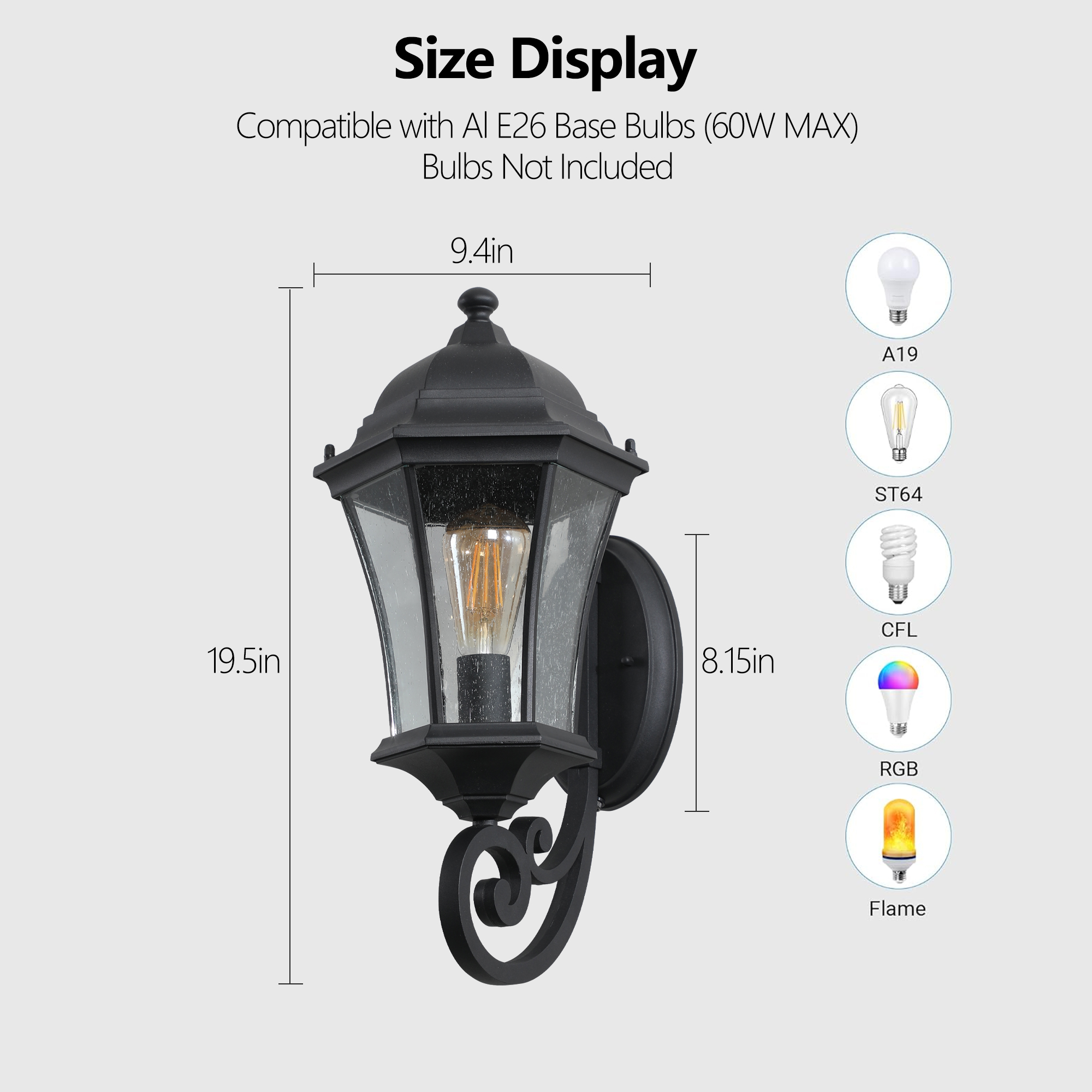 1-Pack Vintage Wall-Mounted Outdoor Lantern Light – Elegant Black Metal Sconce for Porch, Patio, and Garden Lighting (Bulb Not Included) 3