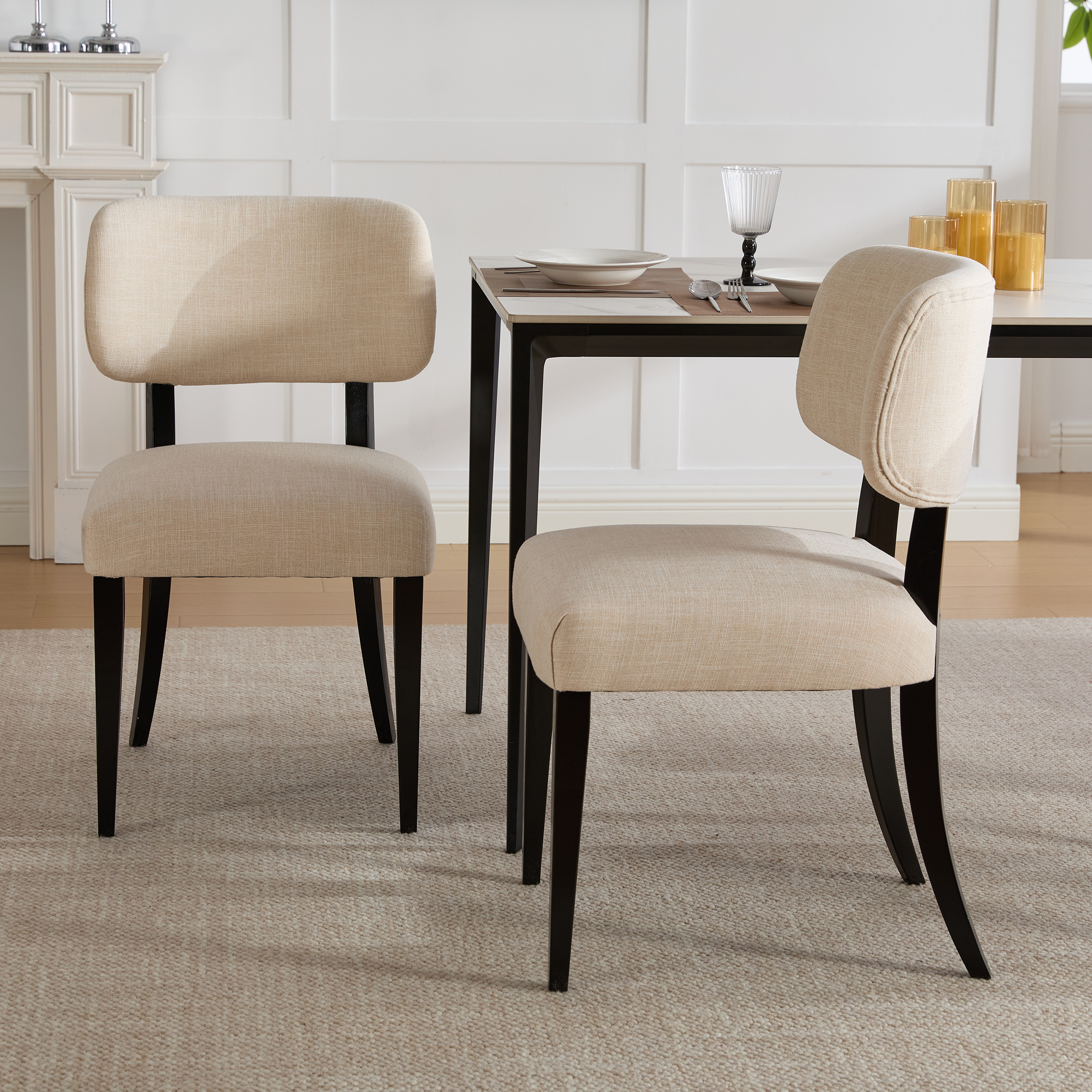 Wooden Dining Chairs Set of 2, Modern Fabric Upholstered Dining Room Chair Kitchen Chairs, Farmhouse Dinner Chair for Kitchen Dining Room 5