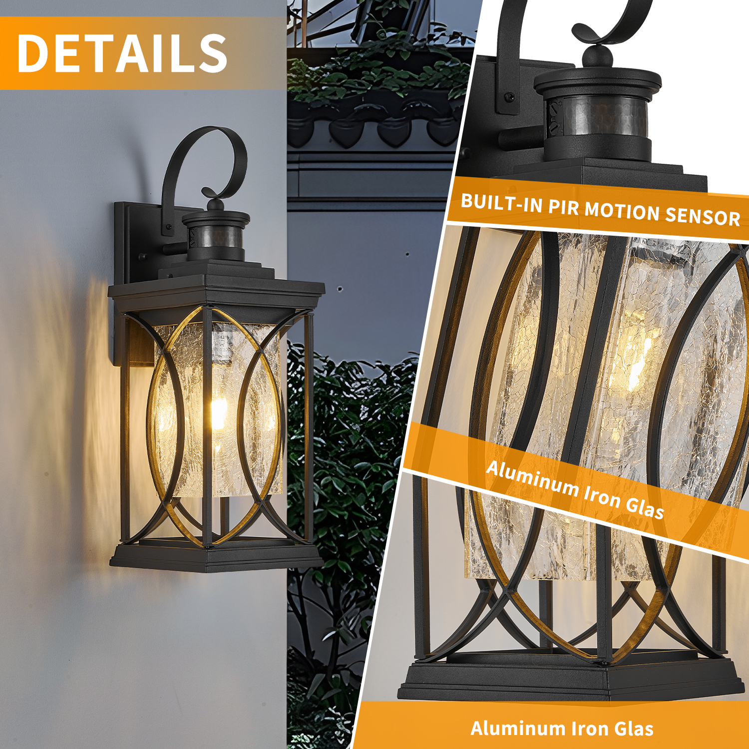 Motion Sensor Outdoor Lights Wall Mount, Dusk to Dawn Exterior Light Fixture, Anti-Rust Waterproof Outside Porch Lights with Glass & E26 Socket Wall Sconce for House Garage Patio Doorway, Black 4