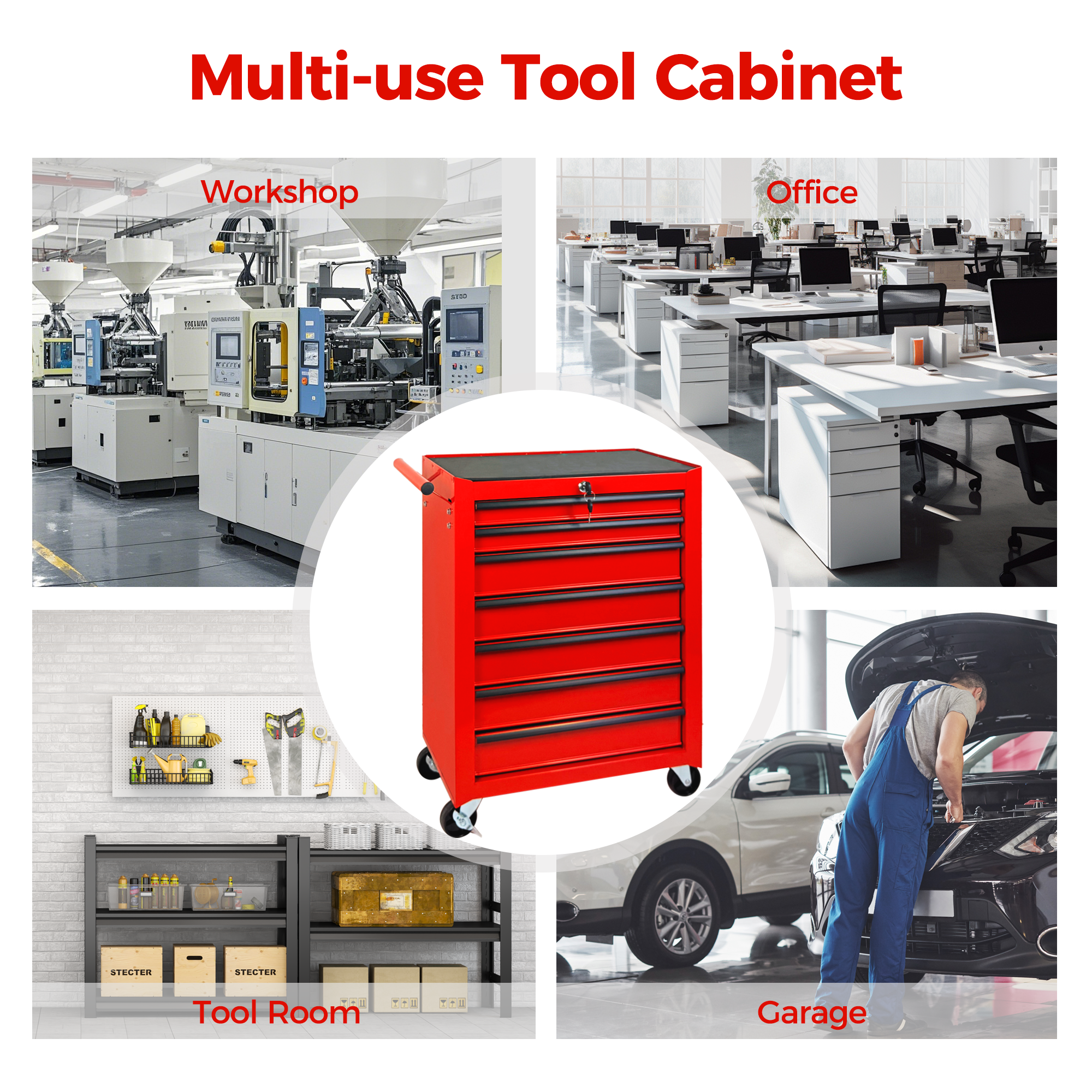 Rolling Metal Tool Chest with 7 Drawers, 20" 7-Drawer Tool Chest Cabinet with Ball Bearing Drawer Slides, Steel Tool Storage Box Organizer  -RED — foto 6