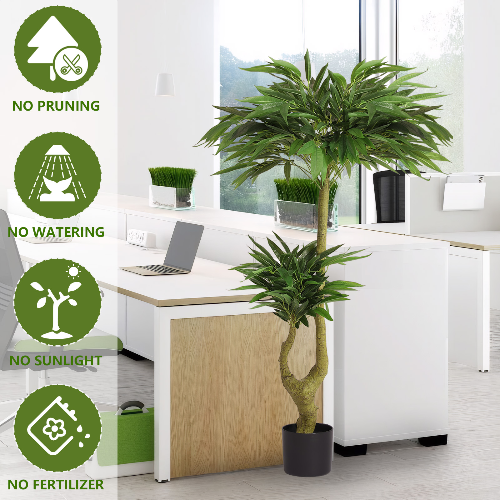 5FT Artificial Willow Tree Tall Fake Potted Plant Faux Green Silk Tree with Black Plastic Pot for Indoor Home Office Living Room Bedroom Decoration, 1pc/set — foto 7