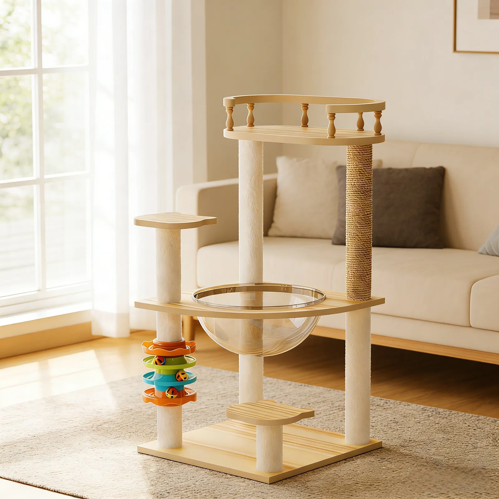 32.2" Modern Cat Tower, Wood Tree Tower