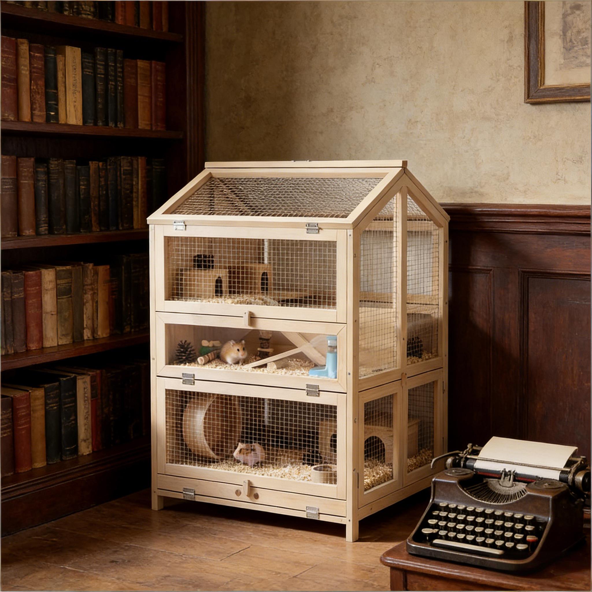 Small Animals Cage,3 Tier Pet Cage,Wooden Hamster Cage — image 1