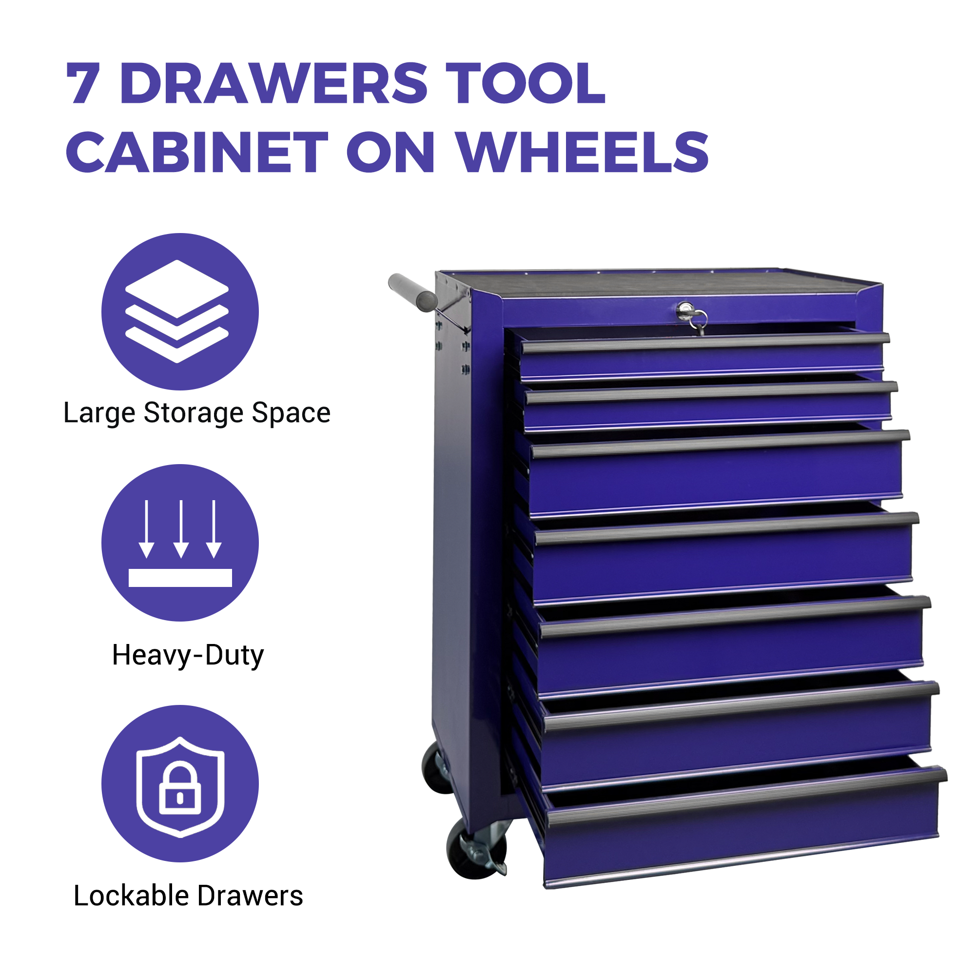 Rolling Metal Tool Chest with 7 Drawers, 20" 7-Drawer Tool Chest Cabinet with Ball Bearing Drawer Slides, Steel Tool Storage Box Organizer -PURPLE — foto 3