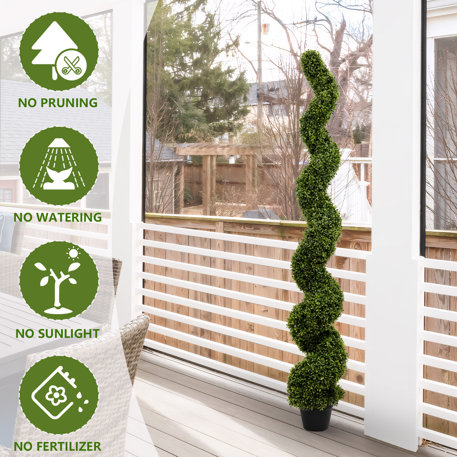 6FT Spiral Topiary Trees Artificial Outdoor Faux Boxwood Plants Large Twisted Green Potted Trees for Garden Front Porch Patio Planter Decoration, 2pcs/set — foto 6