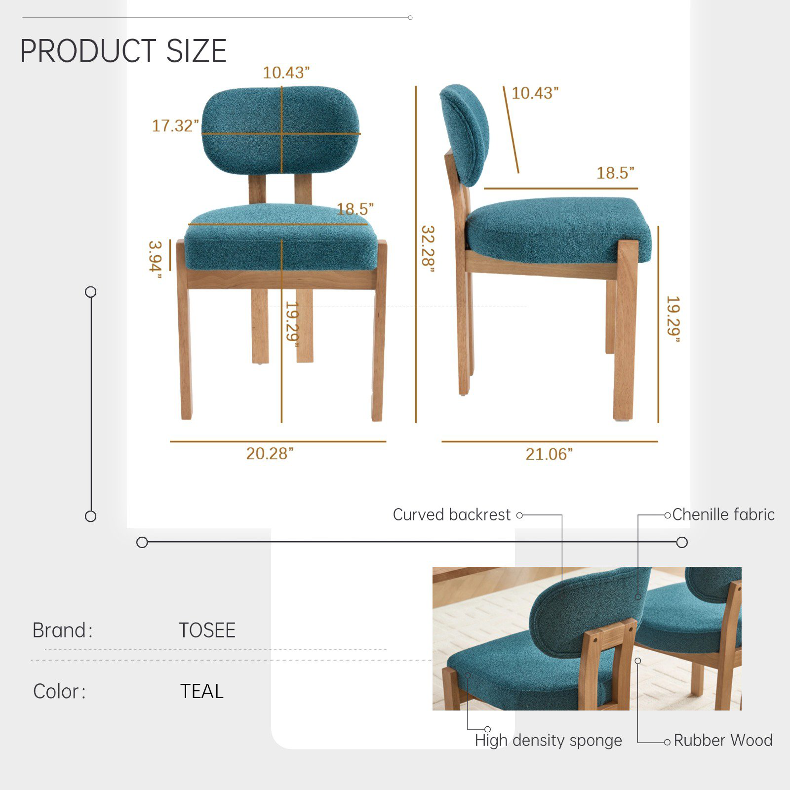 Wooden Dining Chairs Set of 2, Modern Fabric Upholstered Dining Room Chair Kitchen Chairs, Farmhouse Dinner Chair for Kitchen Dining Room 7