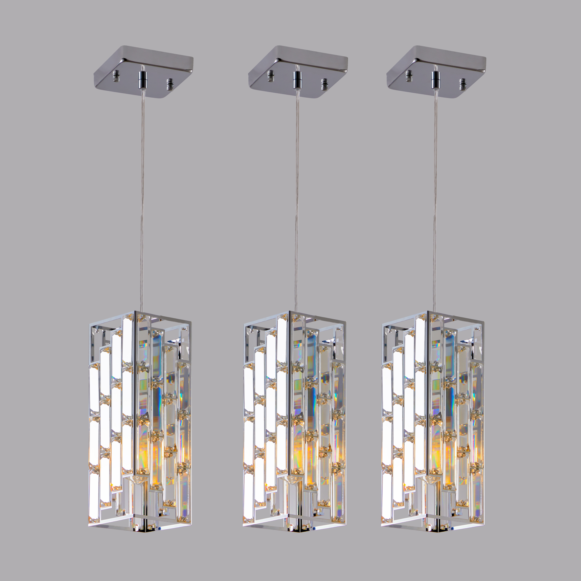 4" Modern Crystal Pendant Light - 3 Pack, Adjustable Hanging Ceiling Lamp with Crystal Prism Design for Dining Room, Kitchen Island, and Living Room -Chrome Finish — foto 3
