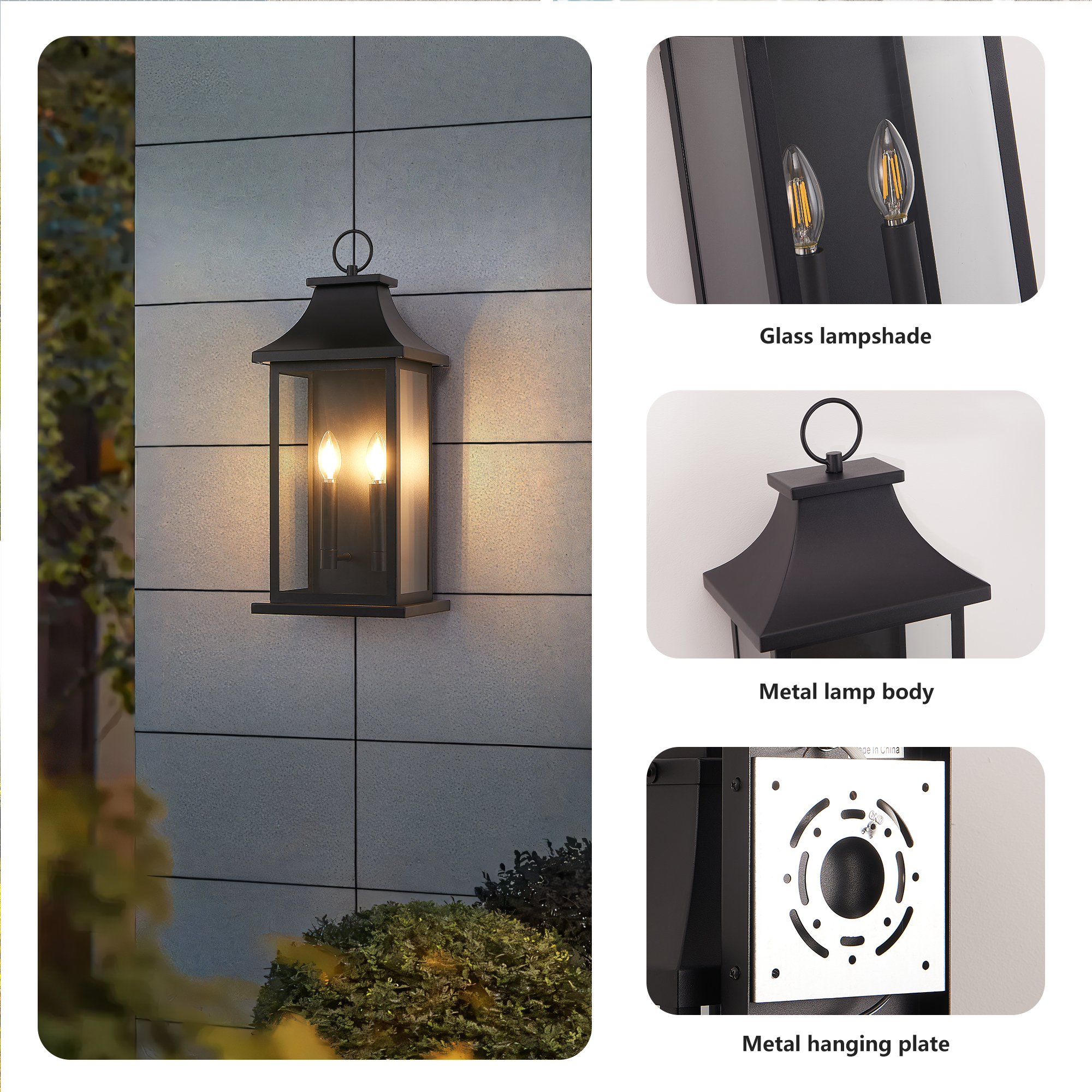 Dusk to Dawn Outdoor Wall Lantern 2-Light, 22.2" Large Outside Wall Sconce, Modern Black Wall Light Fixture with Glass, Waterproof Exterior Lamp for House, Porch, Garage 2