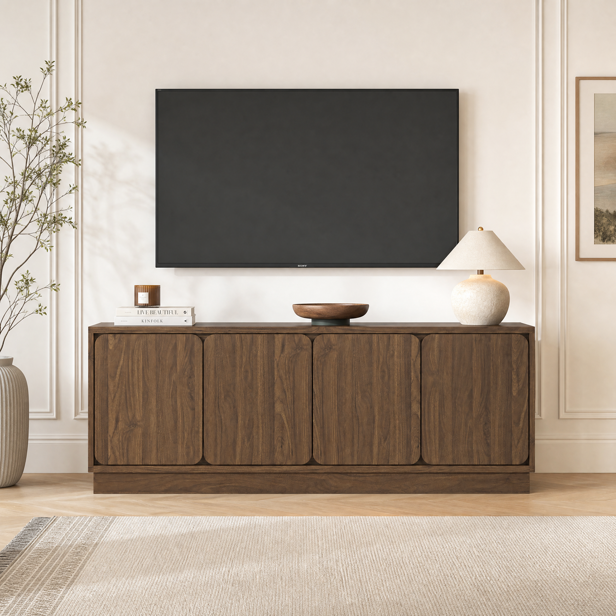 Walnut TV Stand with Storage, picture 3 of 5