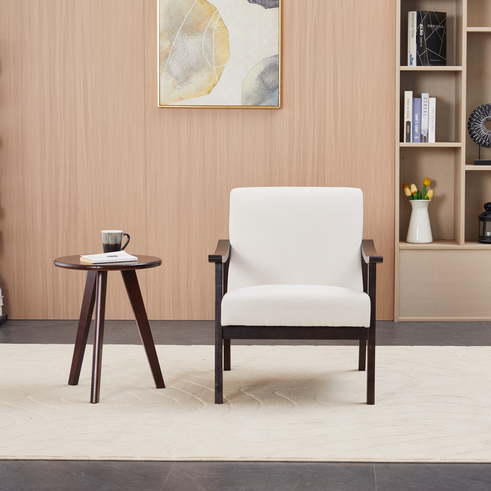 Medieval-inspired modern armchair with high back (Ancient White) upholstered chair, solid wood legs, leisure reading chair suitable for living room or bedroom. — foto 8