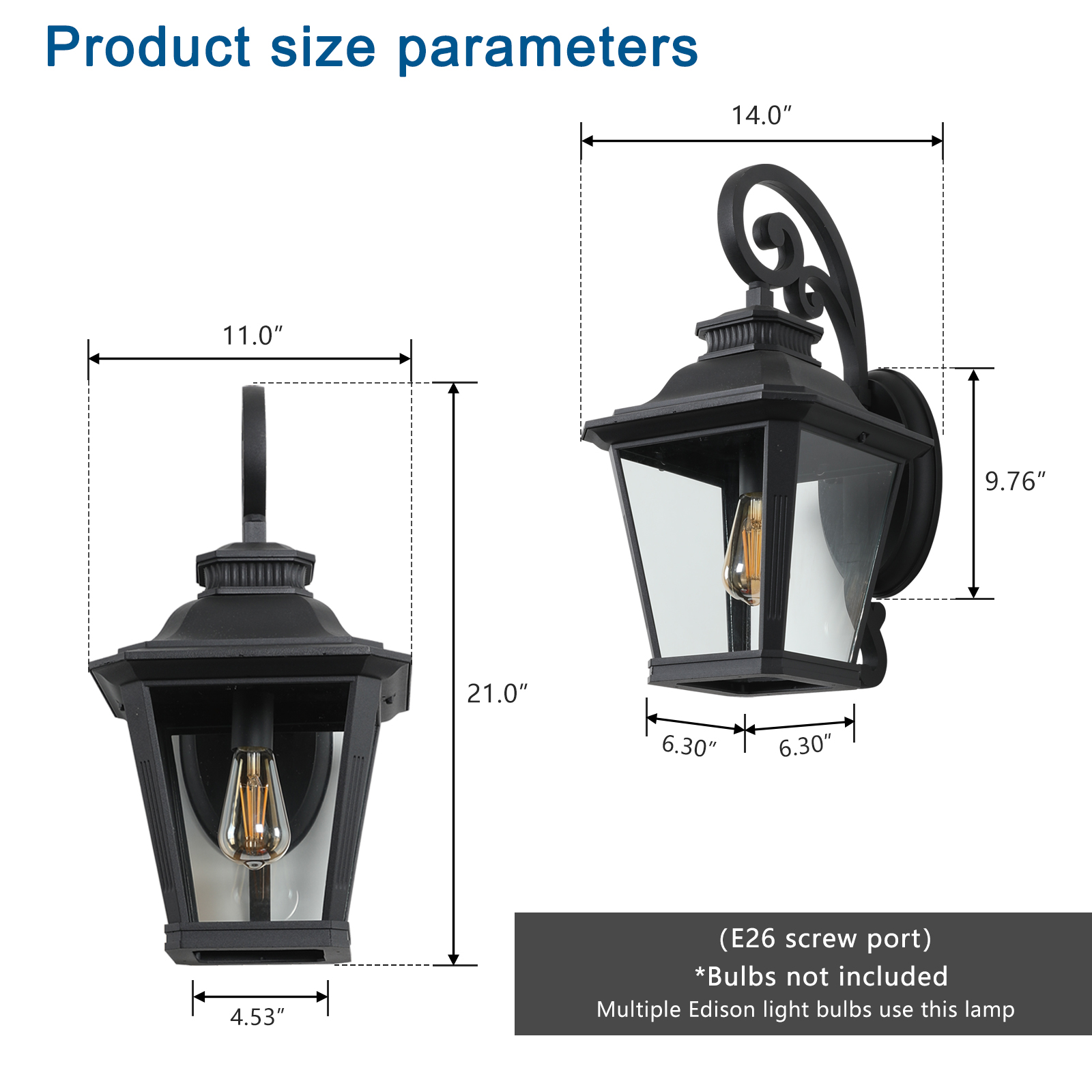 21"(H) 1-Pack Outdoor Wall Lantern Light – Vintage Black Metal & Clear Glass Sconce with Decorative Scroll Design for Porch, Patio, and Garden Lighting (Bulb Not Included) 4