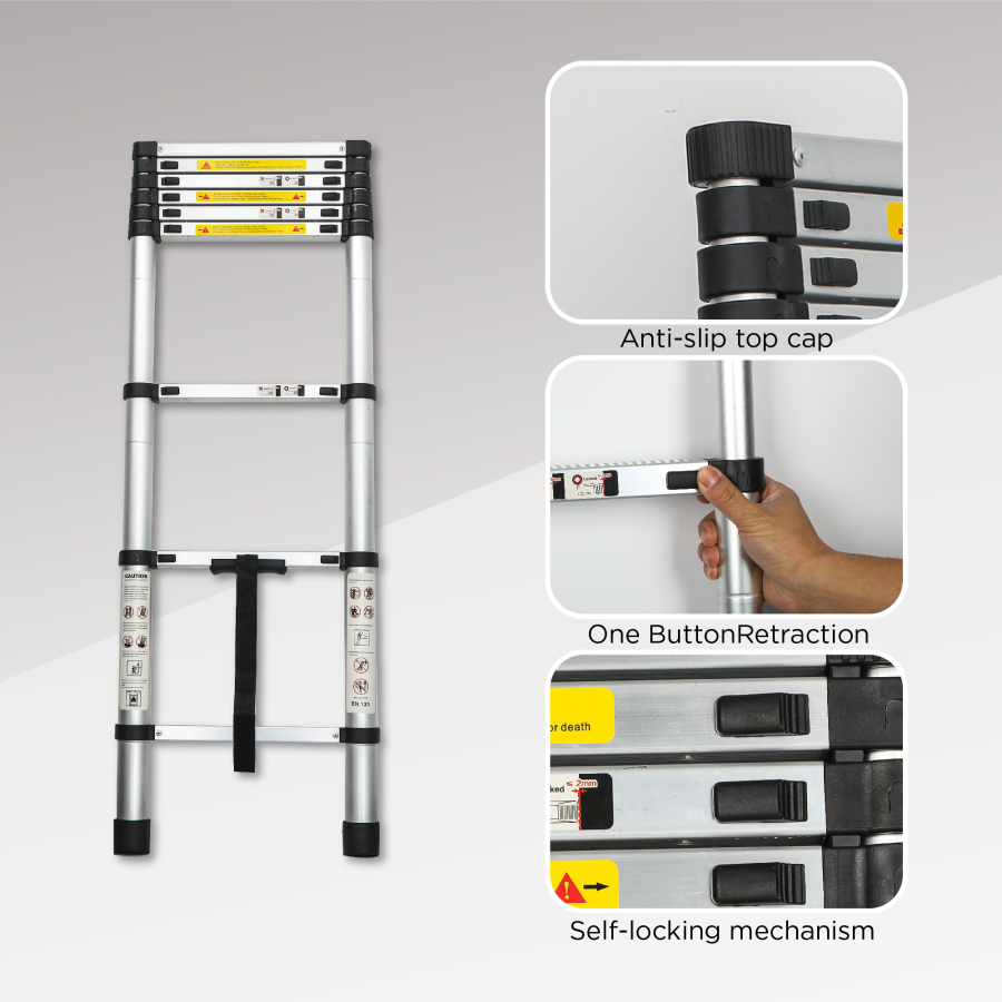 Telescoping Ladder 8.5FT, Telescopic Extension Ladder, Aluminum Alloy Folding Ladder Portable Multi-Purpose for Indoor Outdoor Work, Heavy Duty 300 lbs Load