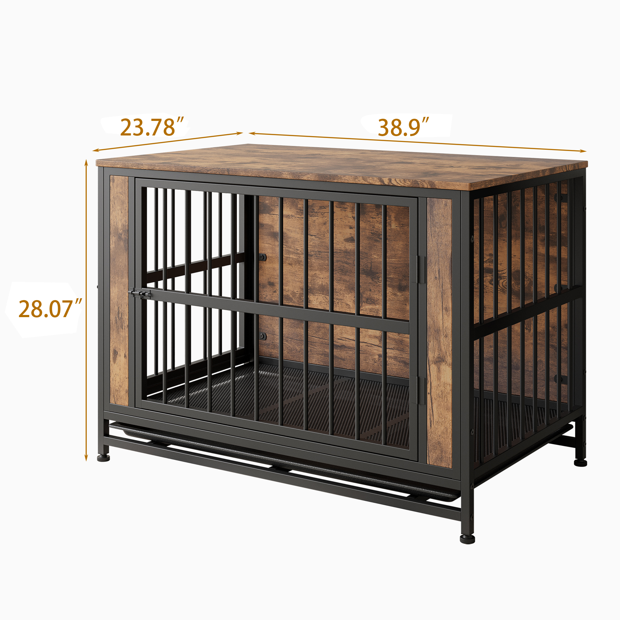 Dog Crate Furniture,  Wooden Dog Crate Table, 38.9" Dog Kennel with 2 Sliding Doors and Thick Iron Door Frame, Decorative Pet Crate House for Large/Medium/Small Dog Indoor Use(Rustic Brown) — foto 6