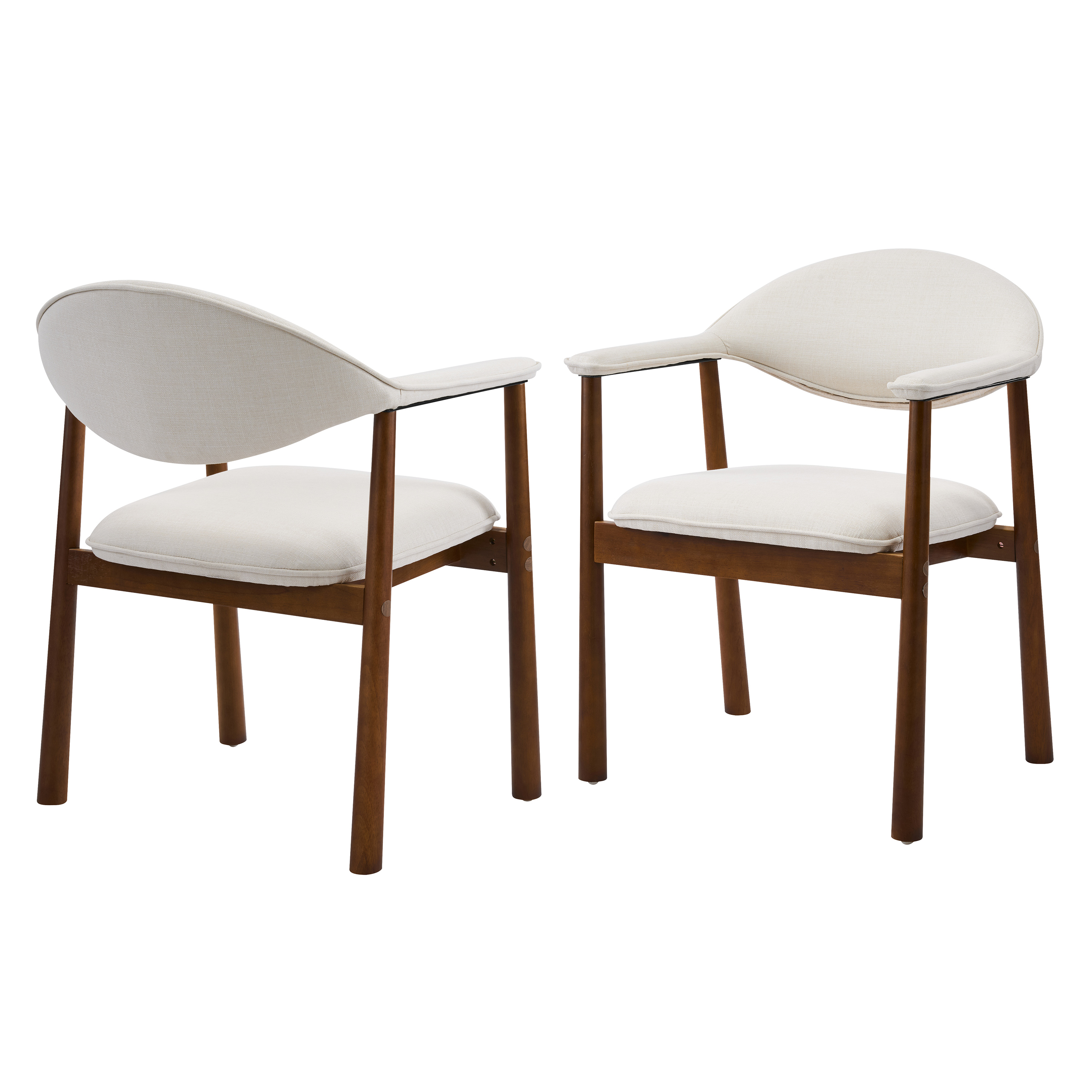 Modern Upholstered Dining Chairs with Curved Back, Beige Fabric & Walnut Finish Rubber Wood, Set of 2 — foto 6