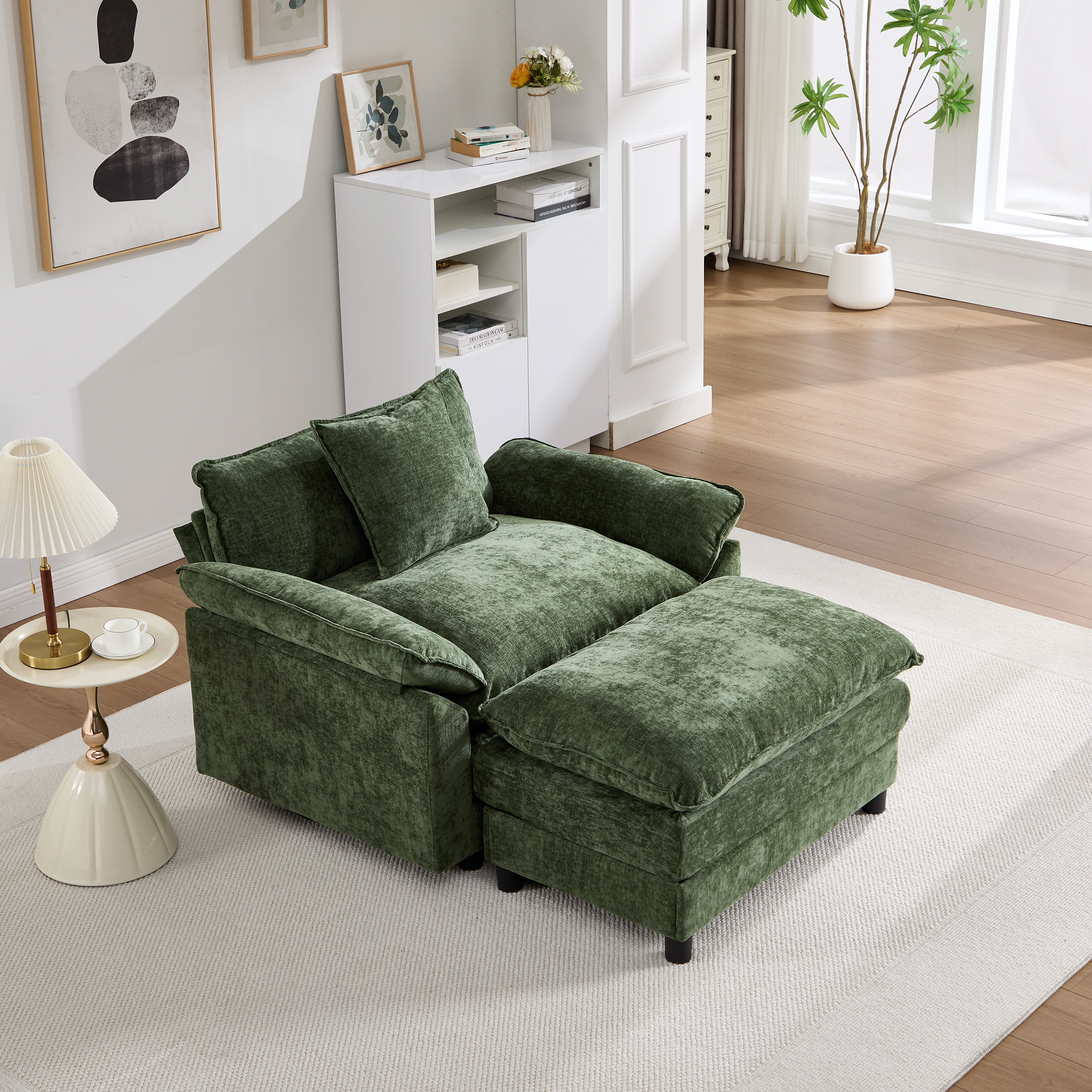 Chenille Accent Chair with Ottoman, picture 2 of 5