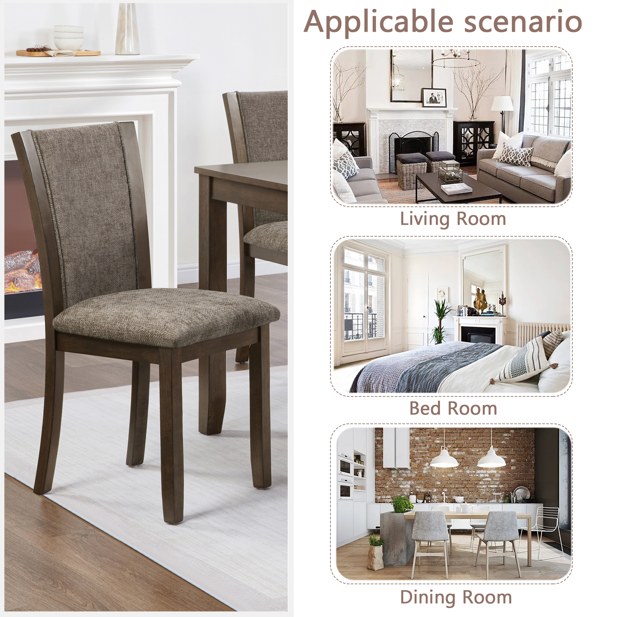 Dining Chairs Only, Wooden Dining Chairs Set of 4, Kitchen Chair with Padded Seat, Upholstered Side Chair for Dining Room, Living Room, Kitchen, Dark walnut — foto 2