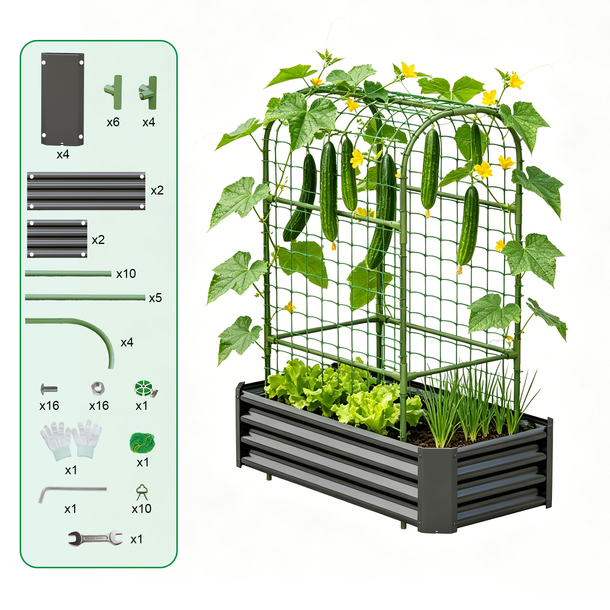 2-in-1 Raised Garden Bed with Trellis - 59" Tall Arch Planter Box for Climbing Plants, Outdoor Galvanized Metal Gardening Bed for Vegetables, Fruits, Flowers (Black, 4x2x1 Ft) — foto 7