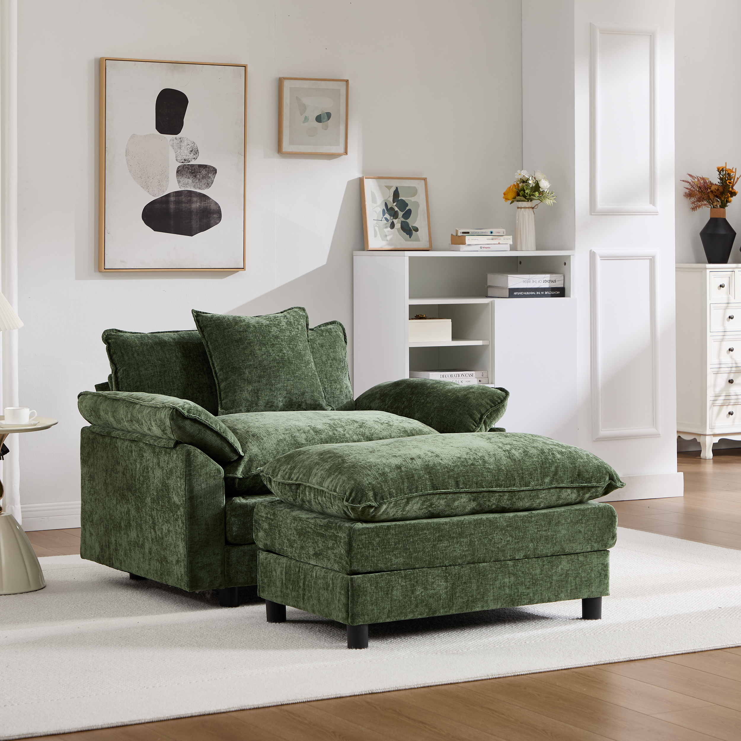 Chenille Accent Chair with Ottoman, picture 4 of 5