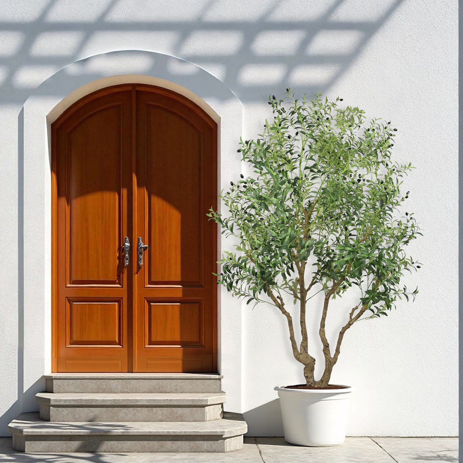 8FT Tall Artificial Olive Tree - Large Faux Potted Tree with Natural Trunk and Lifelike Olive Leaves and Fruit, Elegant Indoor/Outdoor Decorative Plant for Living Room, Office or Entryway, 1pc/set — foto 4
