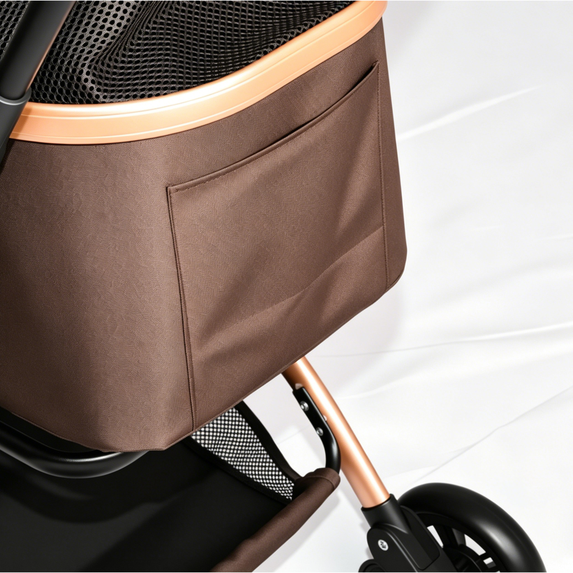 Pet Stroller for Dogs and Cats, 2-in-1 Detachable Foldable 4 Wheels Pet Stroller, Quick One-Hand Fold, Storage Basket, Detachable Carry Basket with Sun Canopy(Khaki++Gold) — foto 6