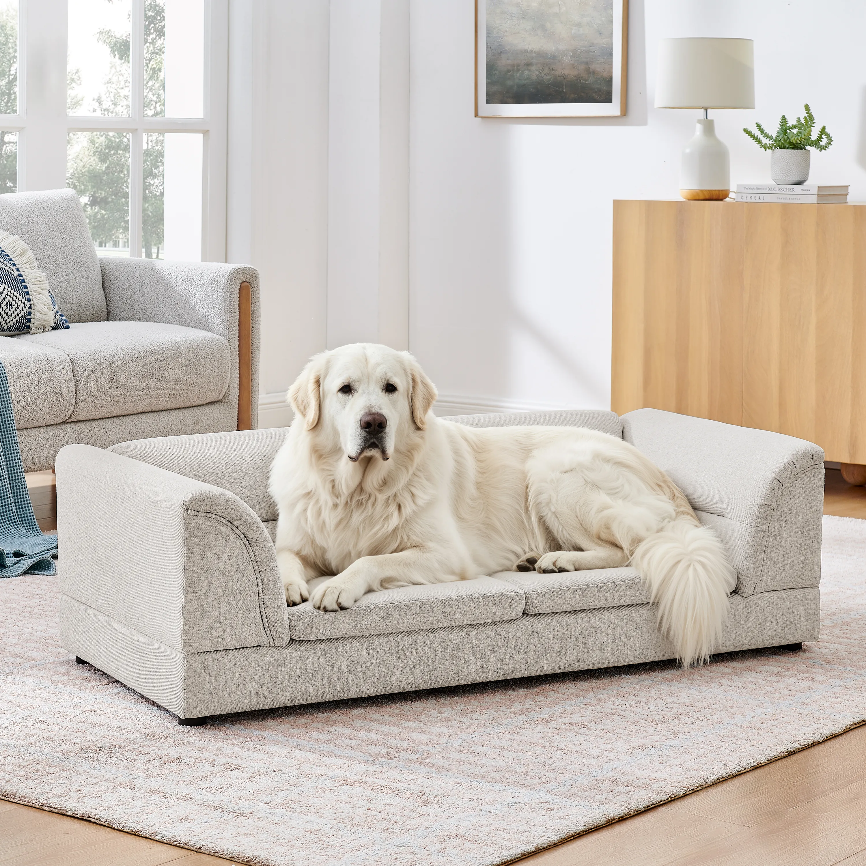 Oversized Pet Sofa, Curved Armrest Rectangular Dog