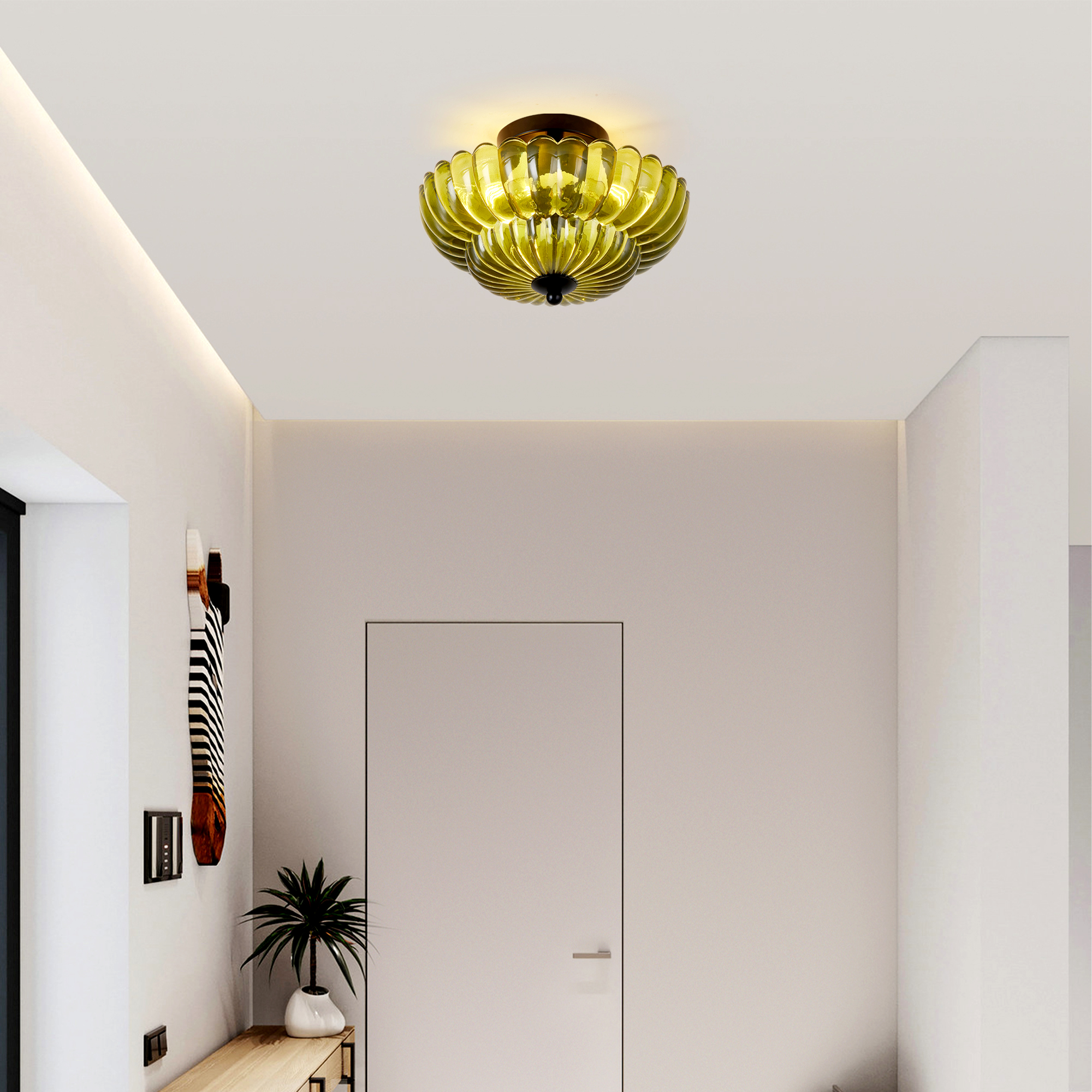 Semi Flush Mount Ceiling Light, Green Glass Ceiling Light Fixture, 3-Bulb Modern Black Close to Ceiling Light, Vintage Glass Ceiling Lights for Bedroom Kitchen Living Room, Bulb Not Included — foto 7