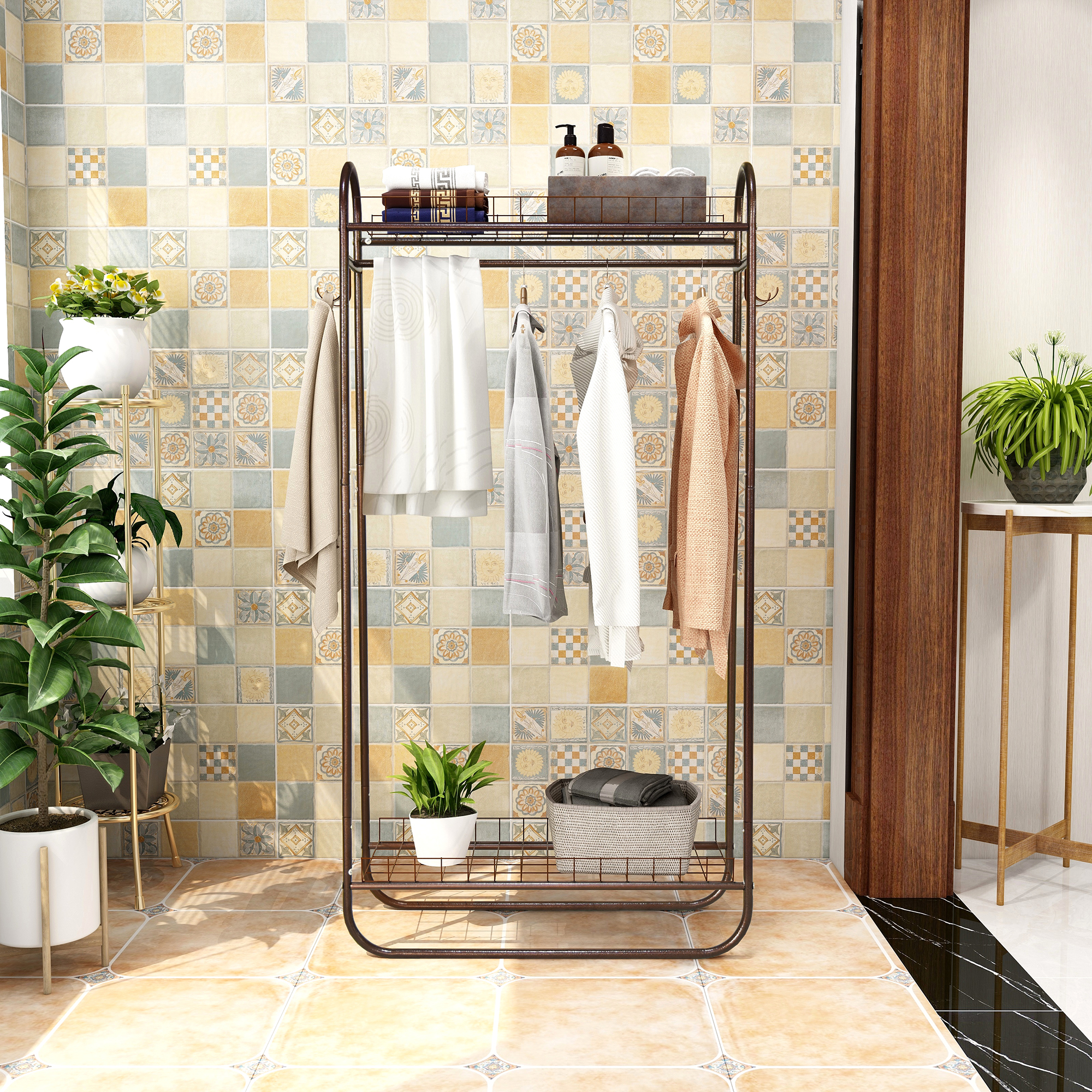 Garment Rack Freestanding Heavy Duty Clothing Rack, Metal Rolling Clothes Rack with Double Shelves, Portable Wardrobe Rack for Hanging Clothes — foto 5