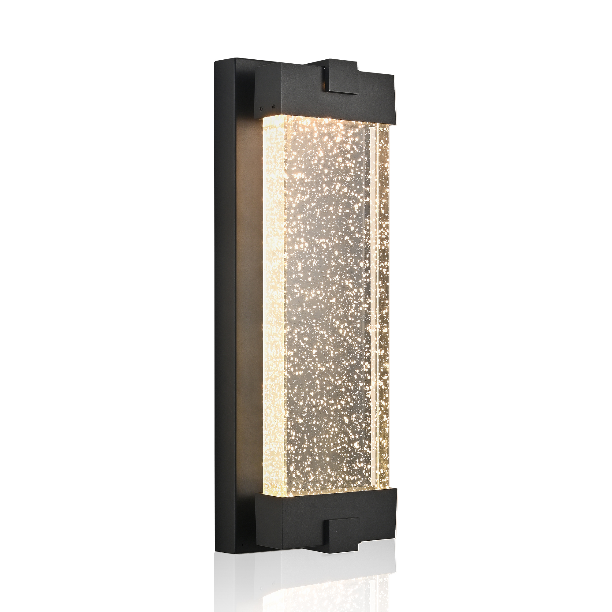 19"(H) Black Aluminum Finish Outdoor Wall Light with Bubble Crystal Glass, LED Light Source, 3000K Warm Light, Weatherproof Exterior Sconce for Patio, Porch, or Garage (1-pack) 3