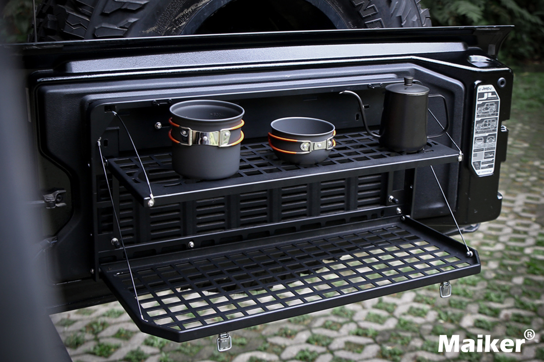 2-Tier Tailgate Table Rear Foldable Storage Cargo Rack Outdoor Camping Desk for 2007-2026 Jeep Wrangler JK&JL 4 Door (Not Fit JK Models with Stock Subwoofer) — foto 5