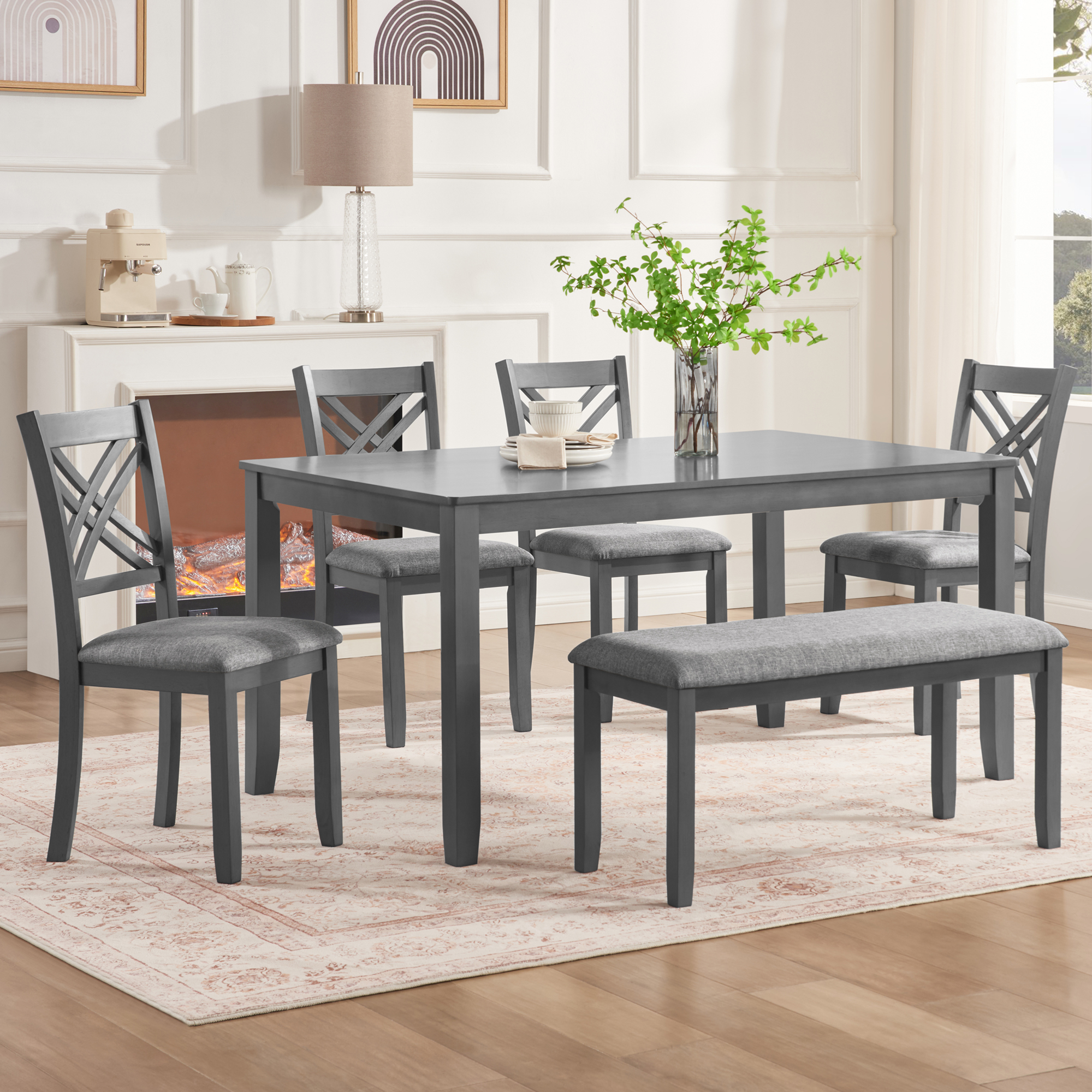 6-Piece Grey Dining Table Set