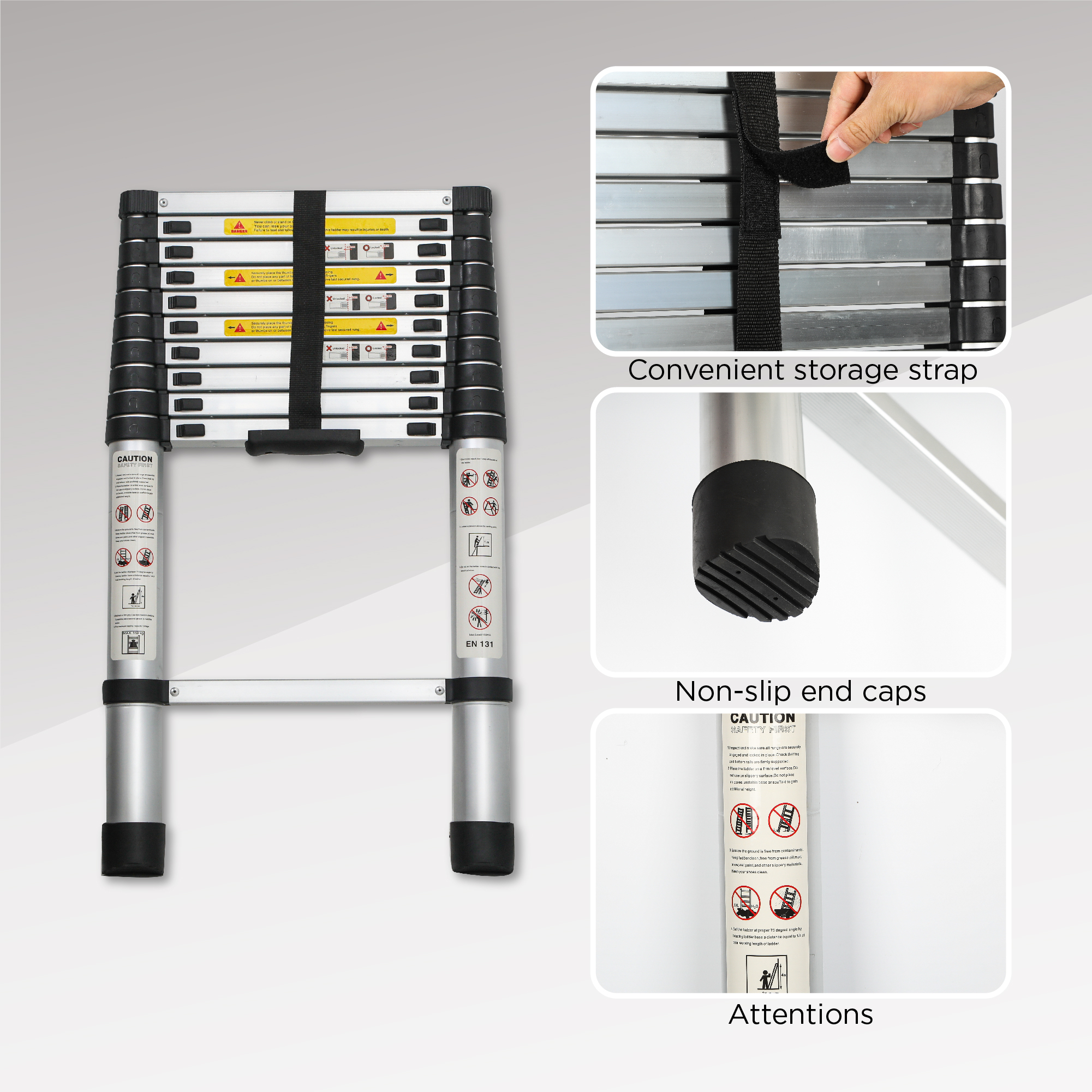 Telescoping Ladder 10.5FT, Telescopic Extension Ladder, Aluminum Alloy Folding Ladder Portable Multi-Purpose for Indoor Outdoor Work, Heavy Duty 300 lbs Load — foto 8