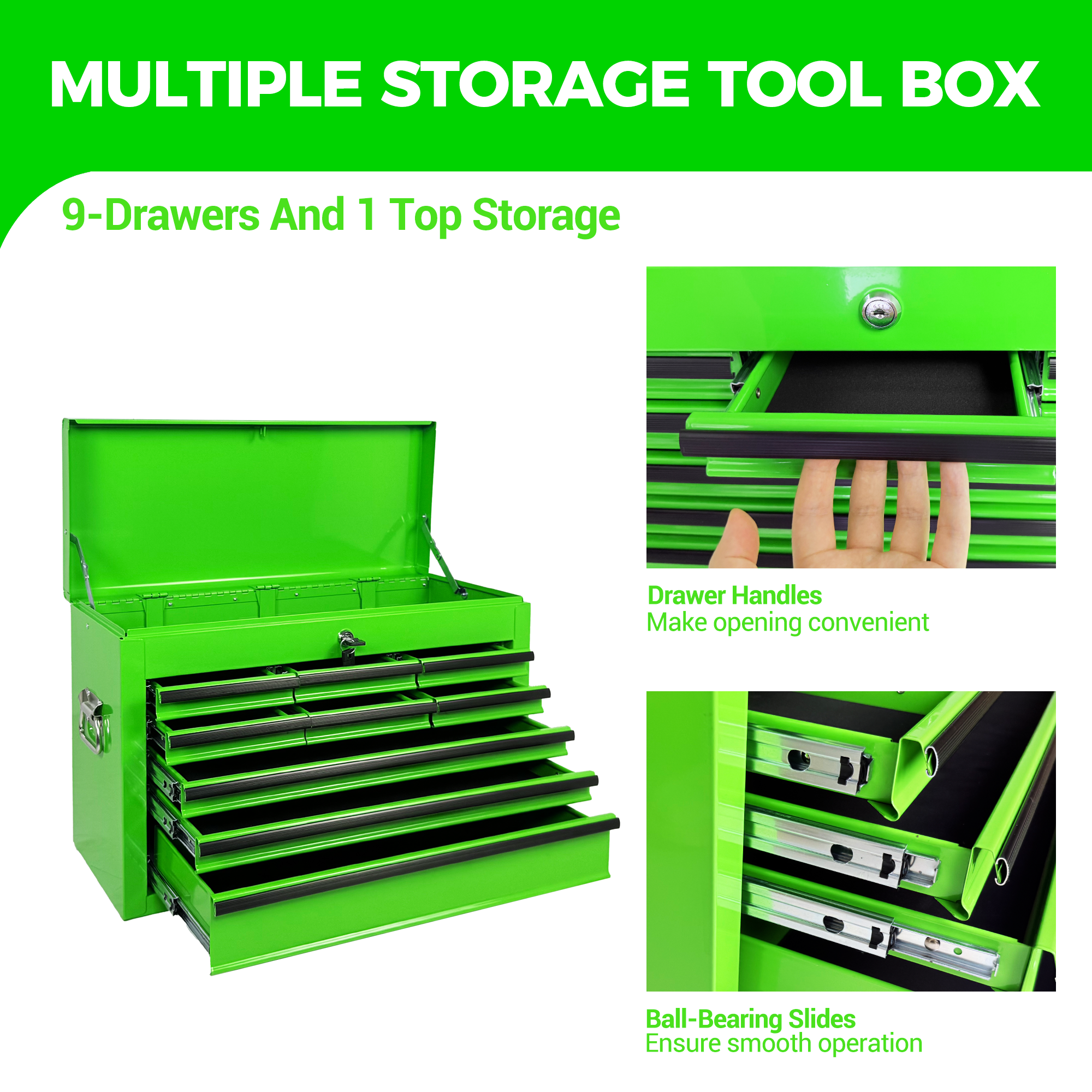Heavy Duty Metal Tool Box, 24-inch, Portable Metal Tool Box with 9 Drawers, Small Tool Chest with EVA Liners, Ball Bearing Slide Drawers Locking & Powder Coated Finish, Multi-Function Tool Organizer — foto 4