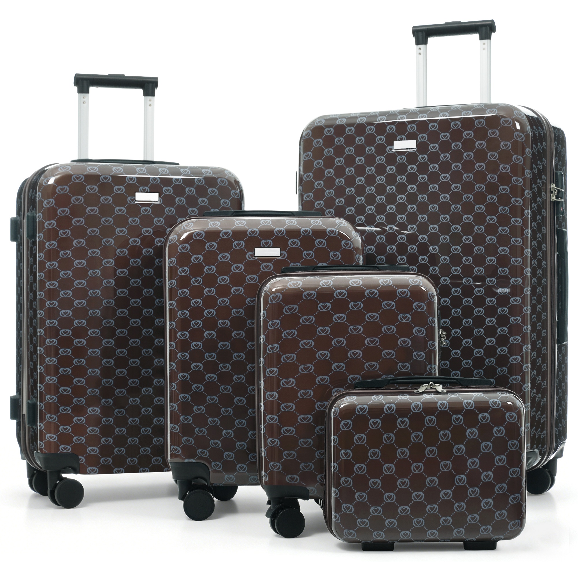 5-Piece Hardside Luggage Set with TSA Lock, 14/16/20/24/28 Inch ABS Spinner Suitcases, 360° Quiet Rolling Wheels, Multi-Stage Adjustable Handle (brown) 4